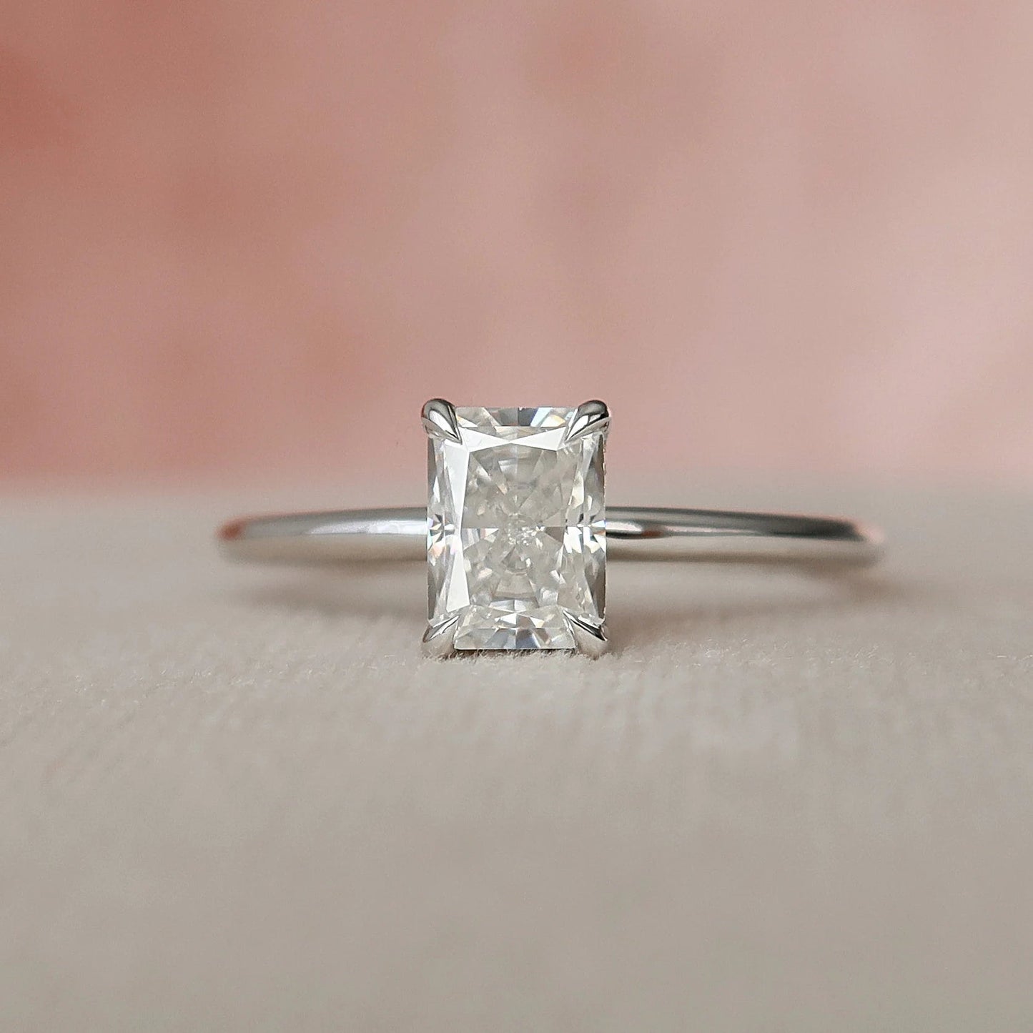 1.0CT Radiant Cut Moissanite Hidden Halo Bridal Engagement Ring Set