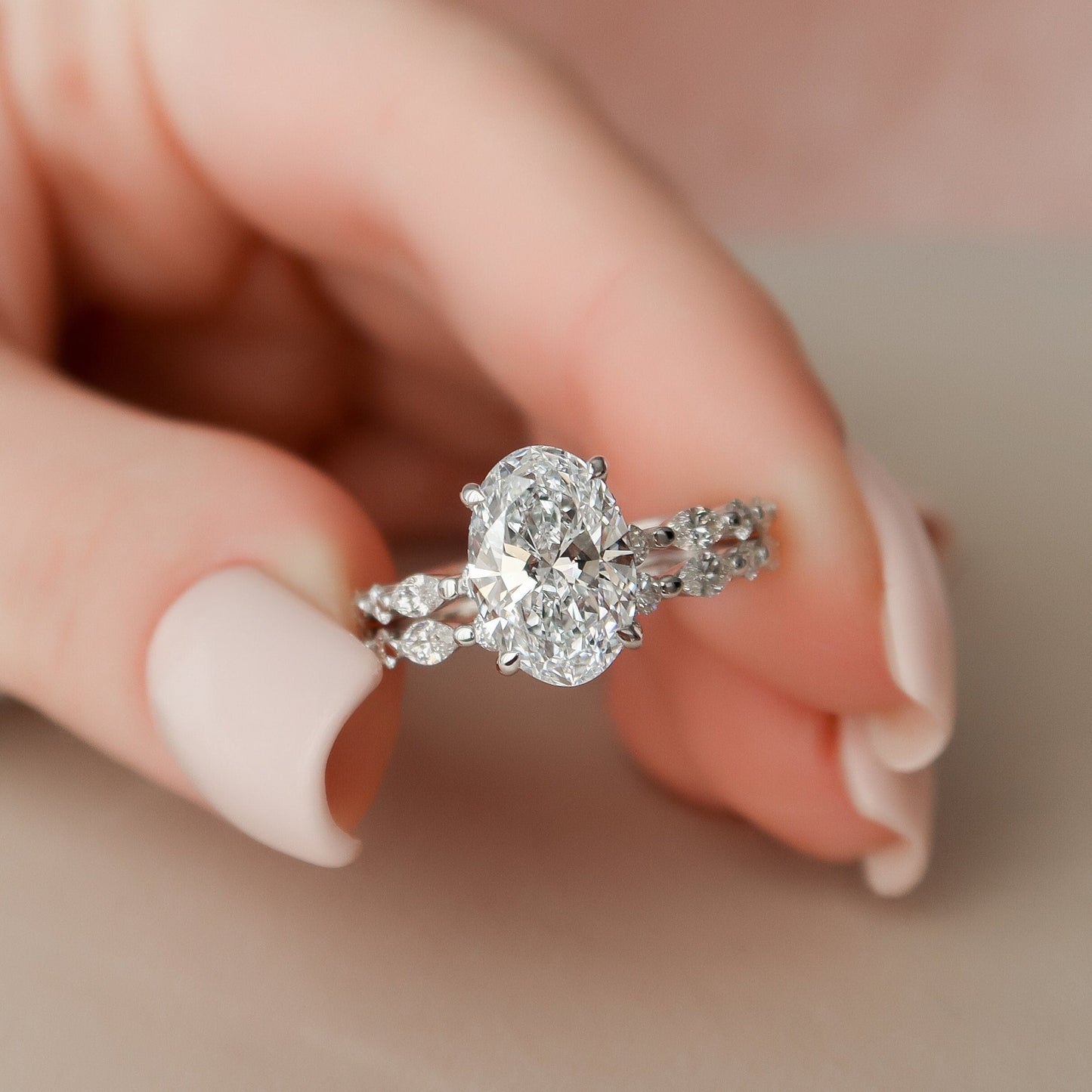 2.0CT Oval Cut Moissanite Halo Eternity Bridal Engagement Ring Set