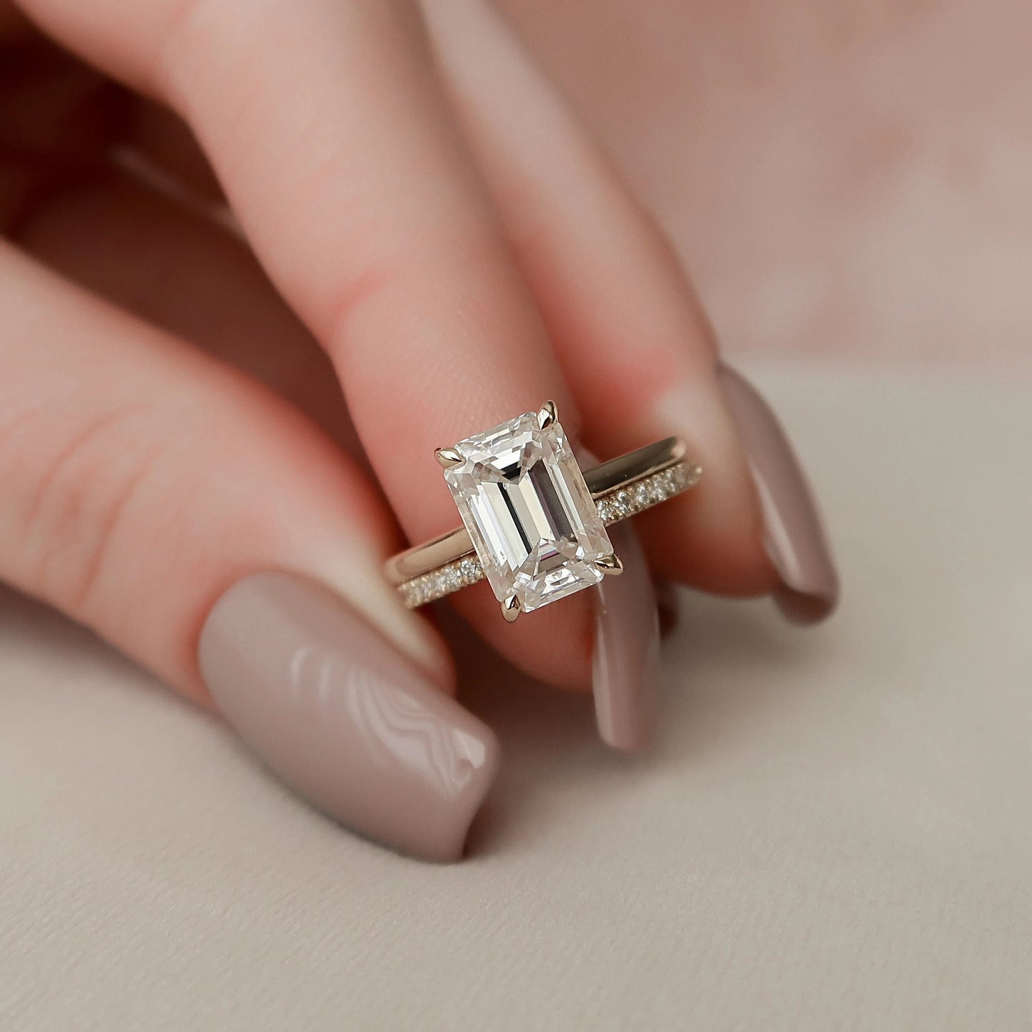 3.0CT Emerald Cut Moissanite Halo Bridal Engagement Ring Set