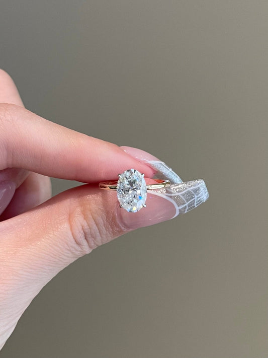 2.50ct Oval Cut Hidden Halo Moissanite Diamond Engagement Ring
