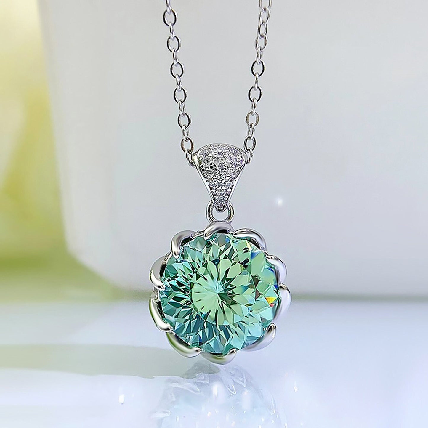 10CT Fancy Pink Round Moissanite Diamond Necklace for Women
