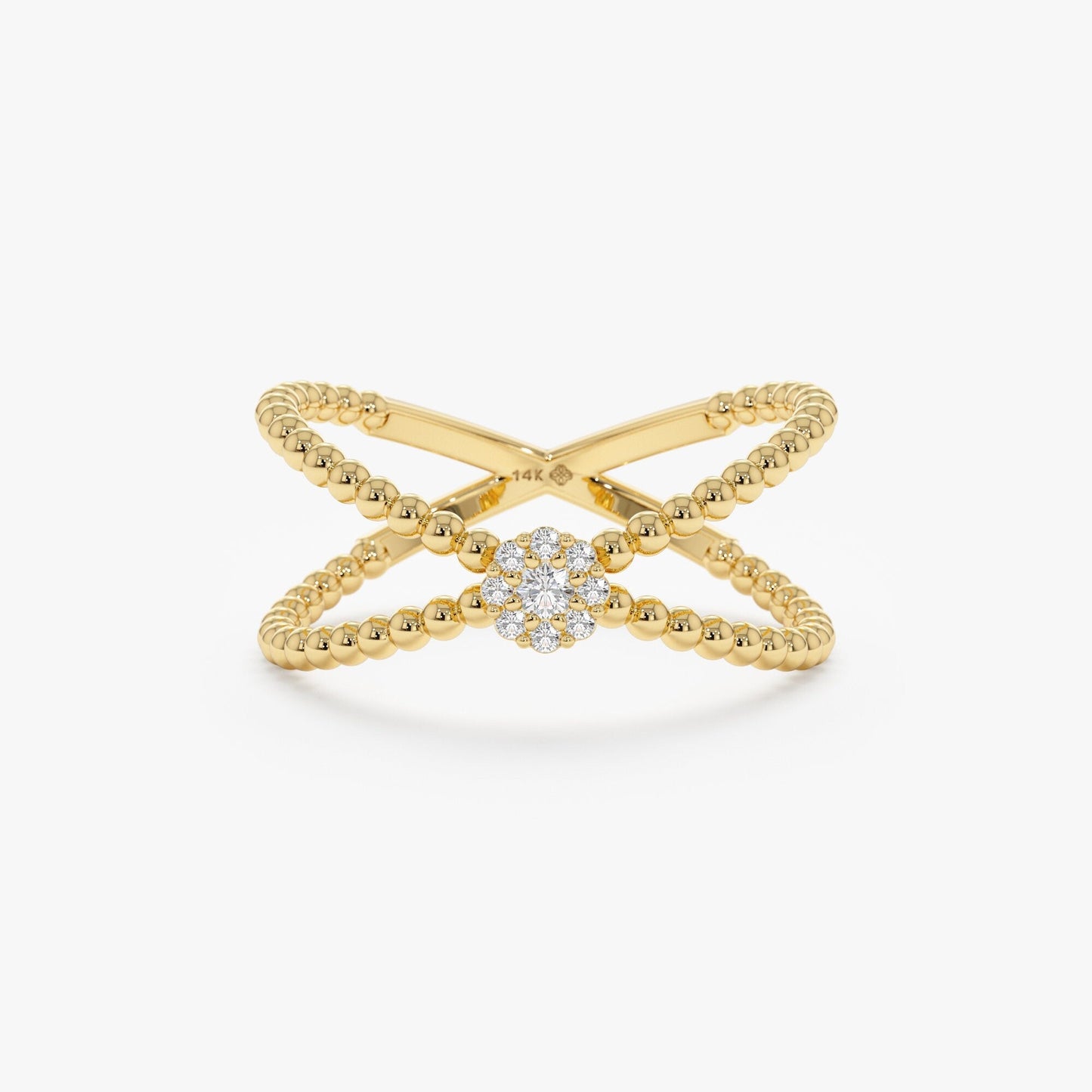 Round Cut Diamond Cross Ring for Women 14k Gold or 18k Gold