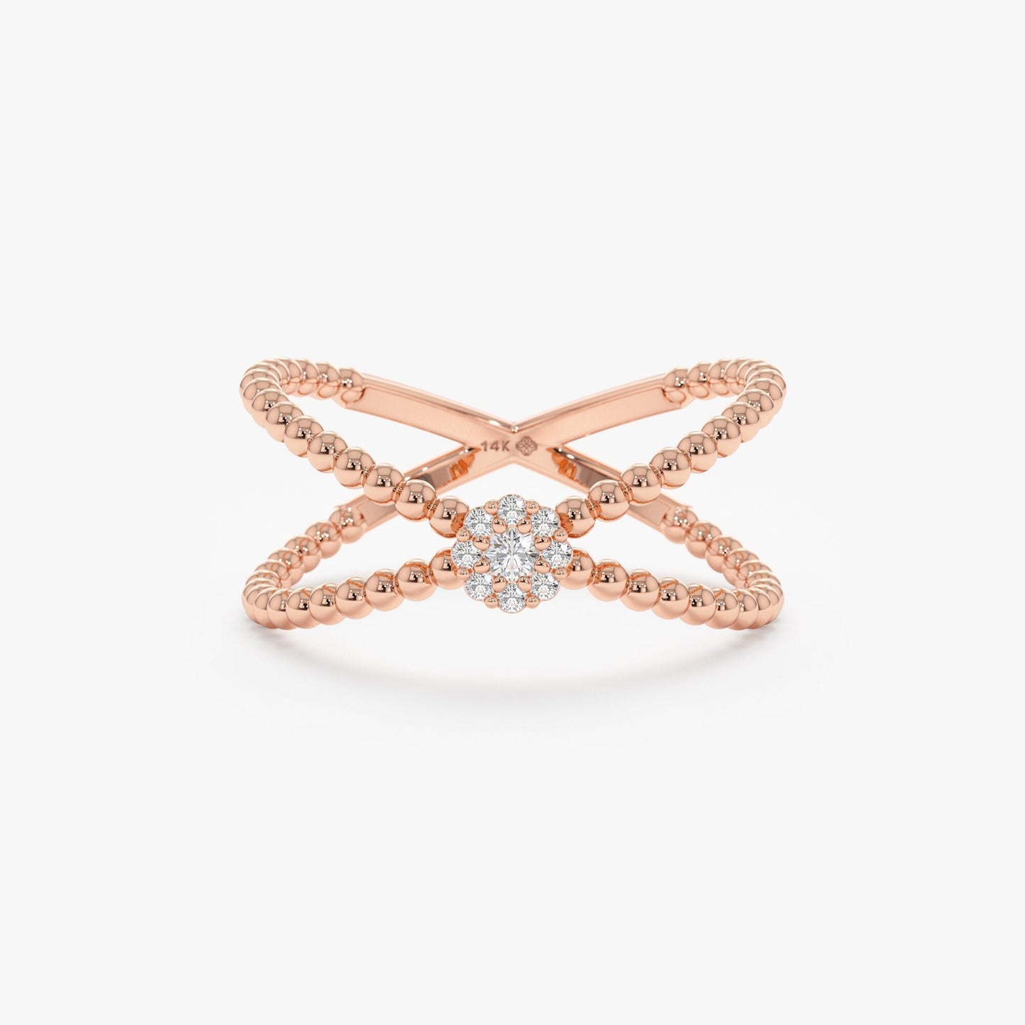 Round Cut Diamond Cross Ring for Women 14k Gold or 18k Gold