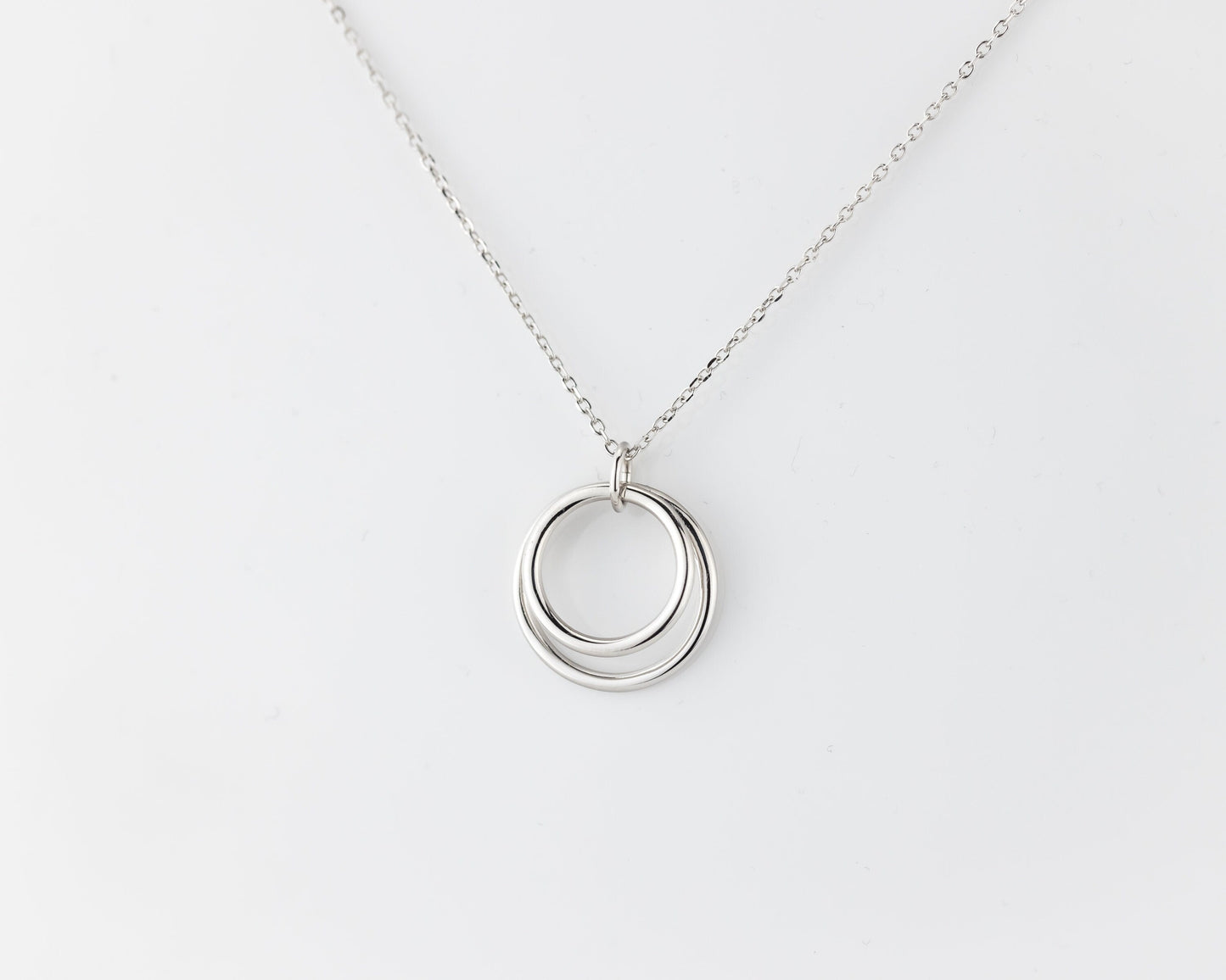 14K Solid Gold Double Circle Necklace for Women