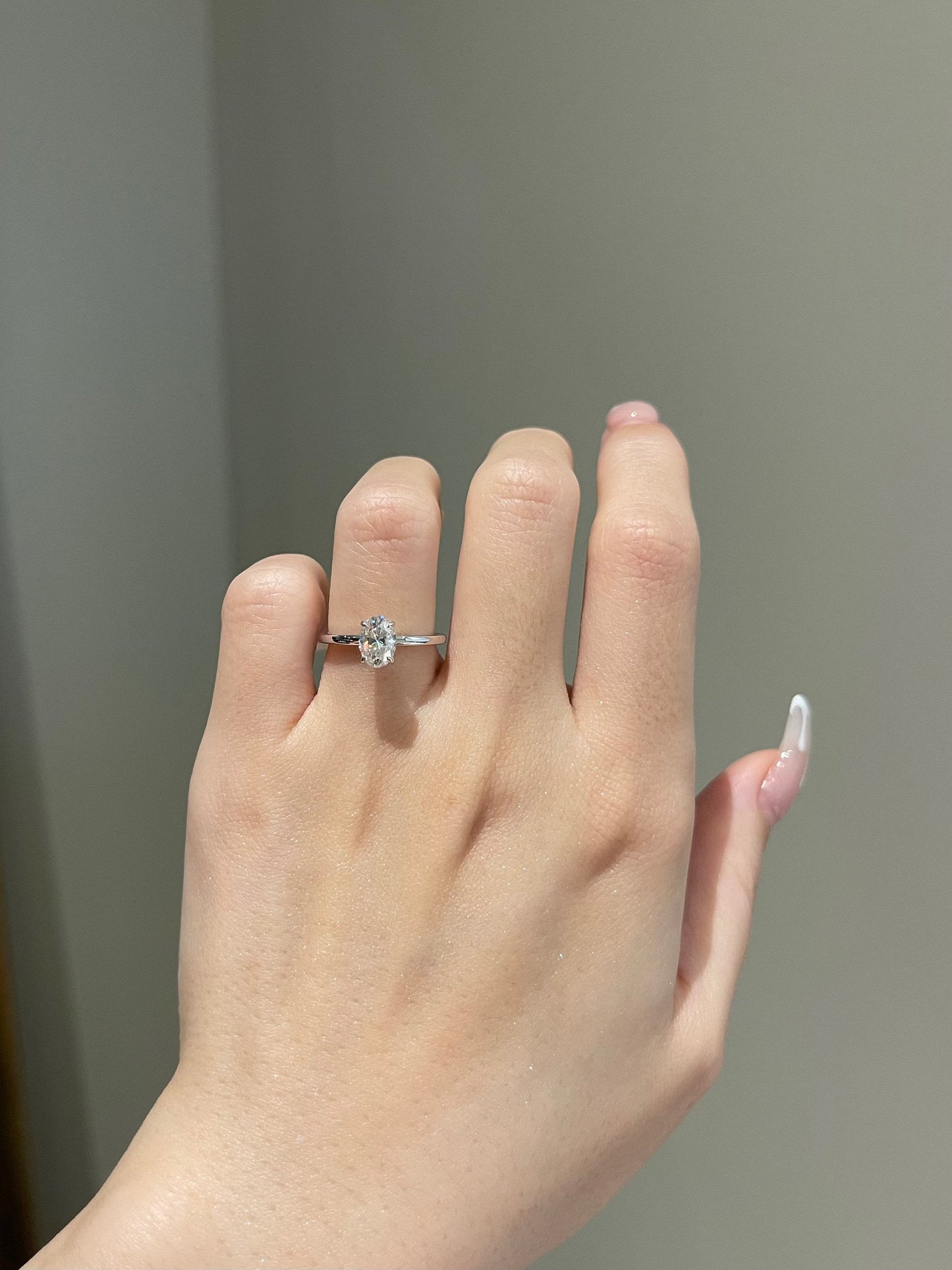 1.0ct Oval Cut Solitaire Moissanite Diamond Four Prong Engagement Ring