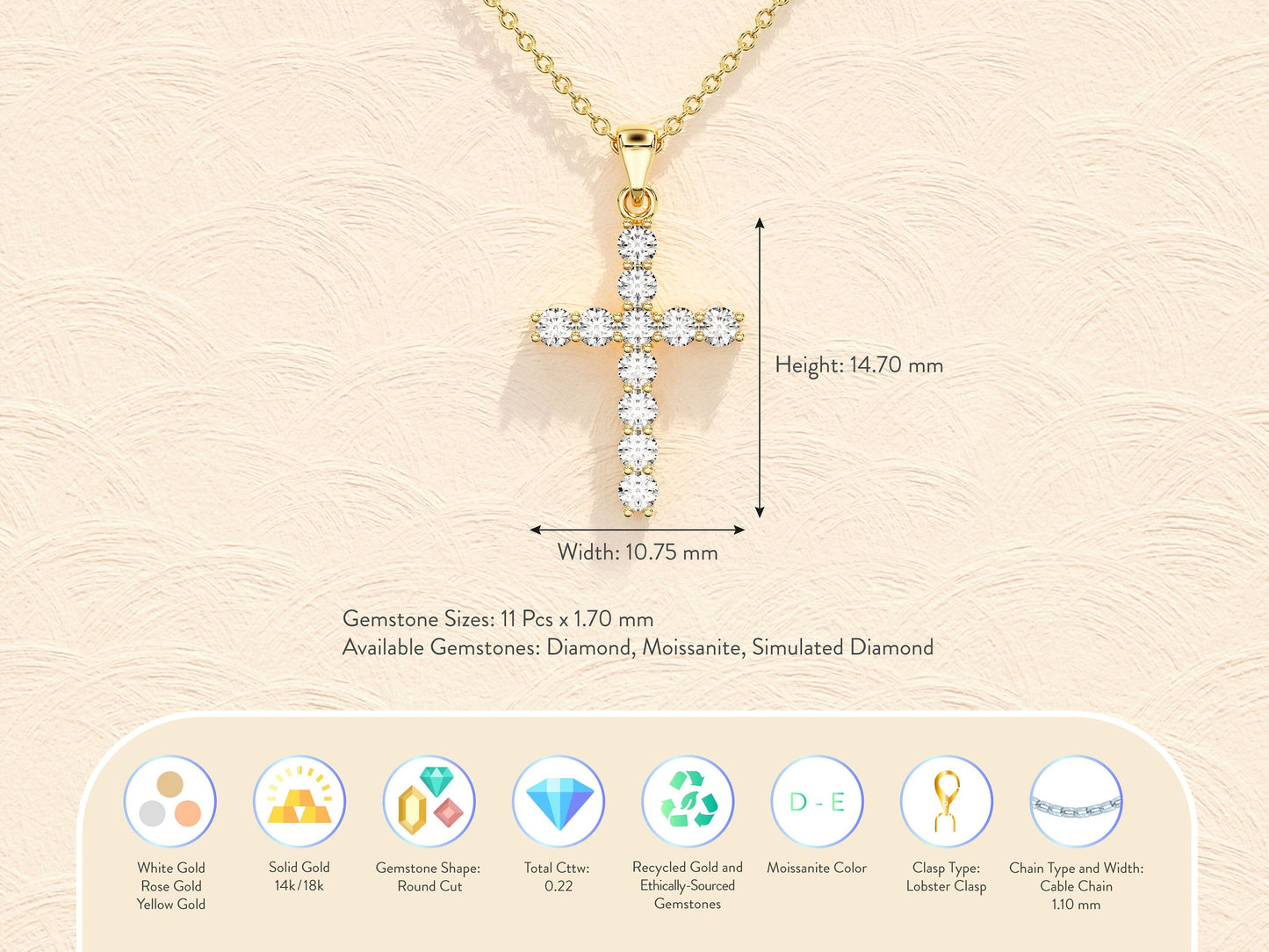 Encrusted Cross Moissanite Diamond Necklace for Women