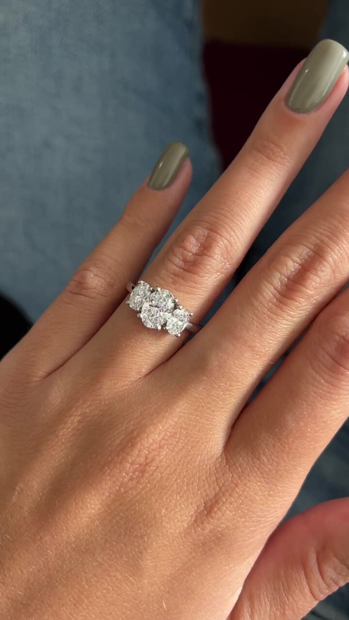 1.0 CT Oval Cut Three Stone Moissanite Diamond Engagement Ring