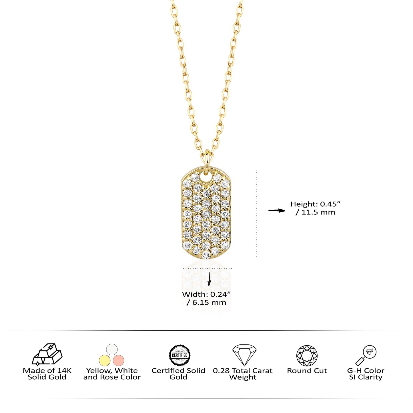 Genuine Diamond Dog Tag Moissanite Diamond Necklace for Women