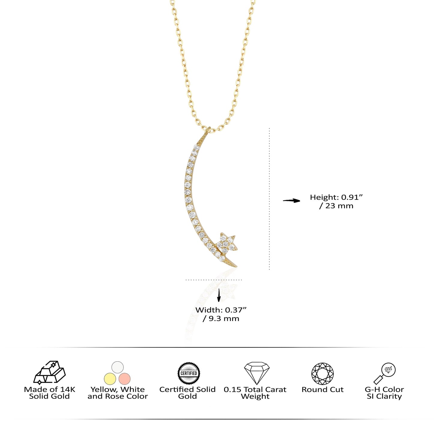 Moon and Star Diamond Moissanite Necklace for Her