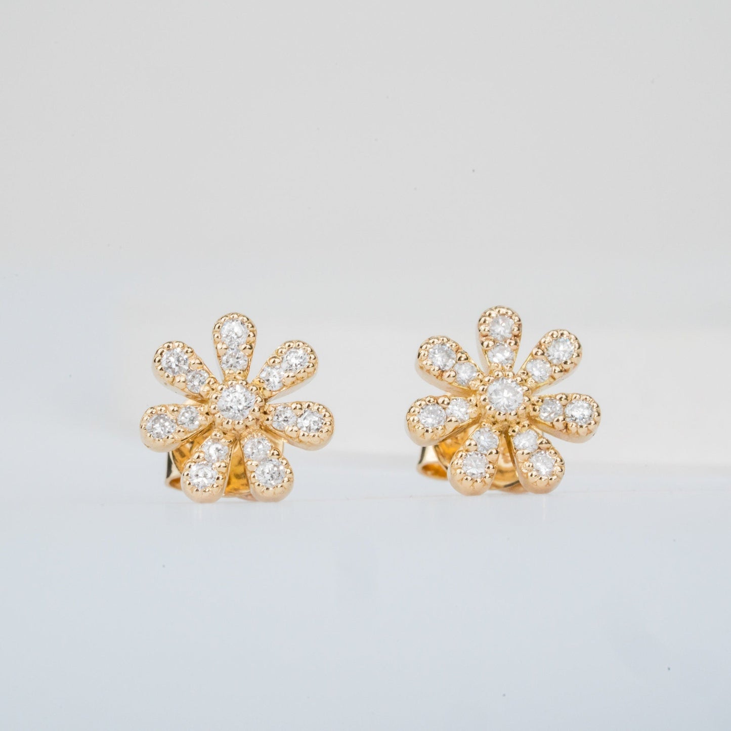 0.18CT Round Floral Moissanite Diamond Stud Earrings For Women