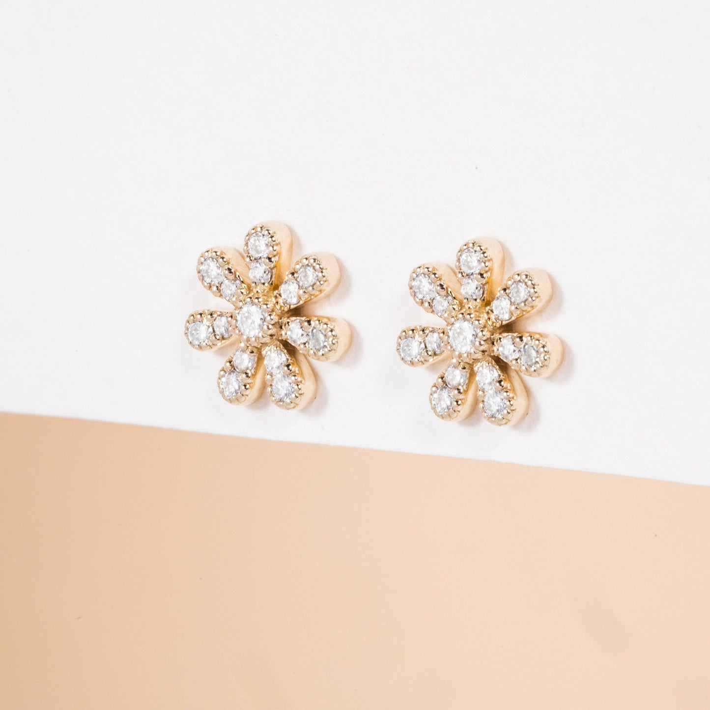 0.18CT Round Floral Moissanite Diamond Stud Earrings For Women