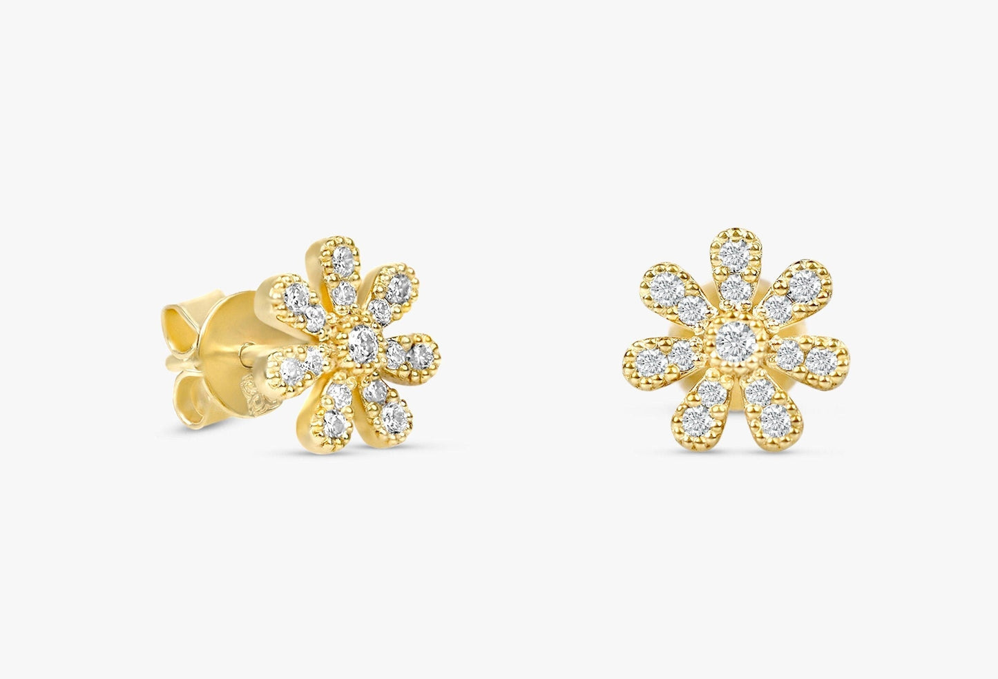0.18CT Round Floral Moissanite Diamond Stud Earrings For Women