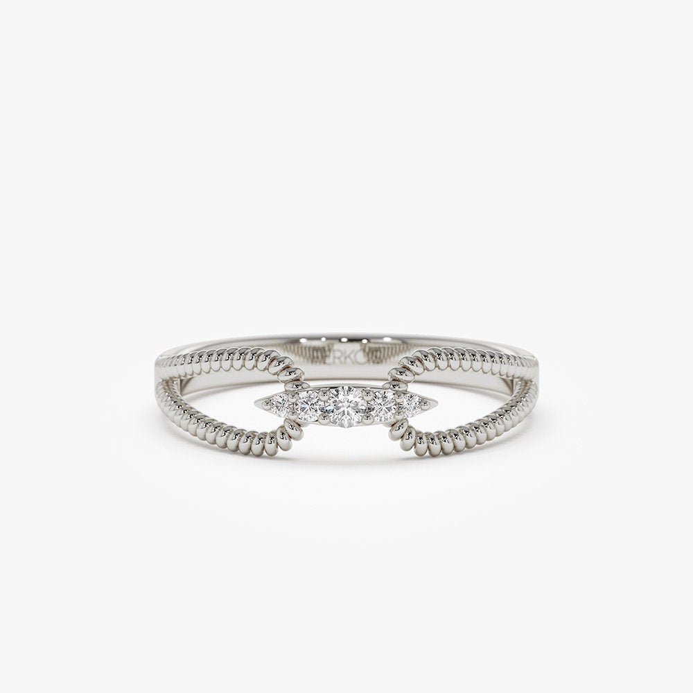 Round Cut Diamond Double Rope Wedding Band for Women