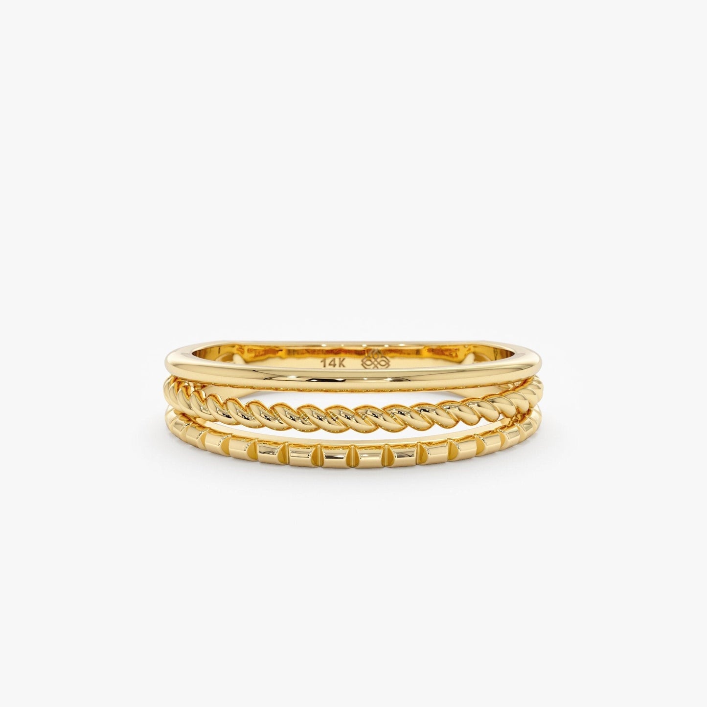 Plain Three Row Moissanite Wedding Band In 14K Yellow Gold For Women