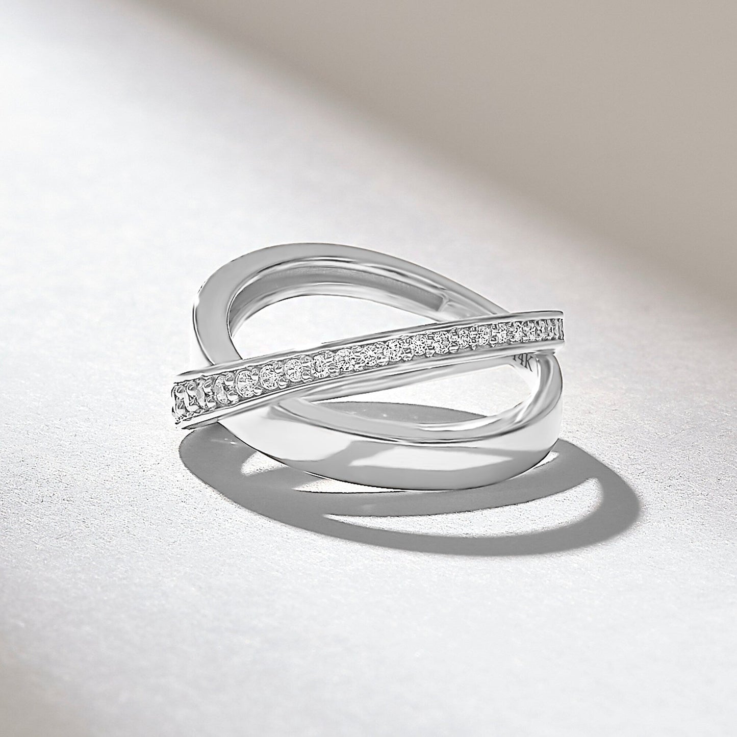 0.35CT Round Thick Moissanite Diamond Crossover Wedding Band