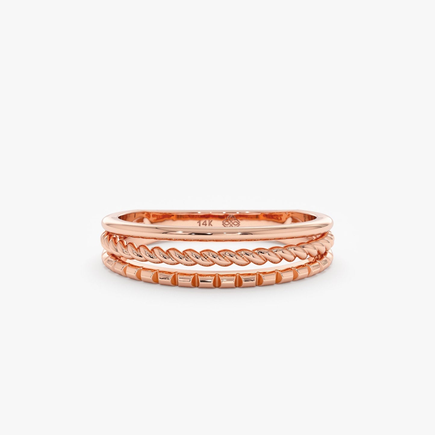 Plain Three Row Moissanite Wedding Band In 14K Yellow Gold For Women