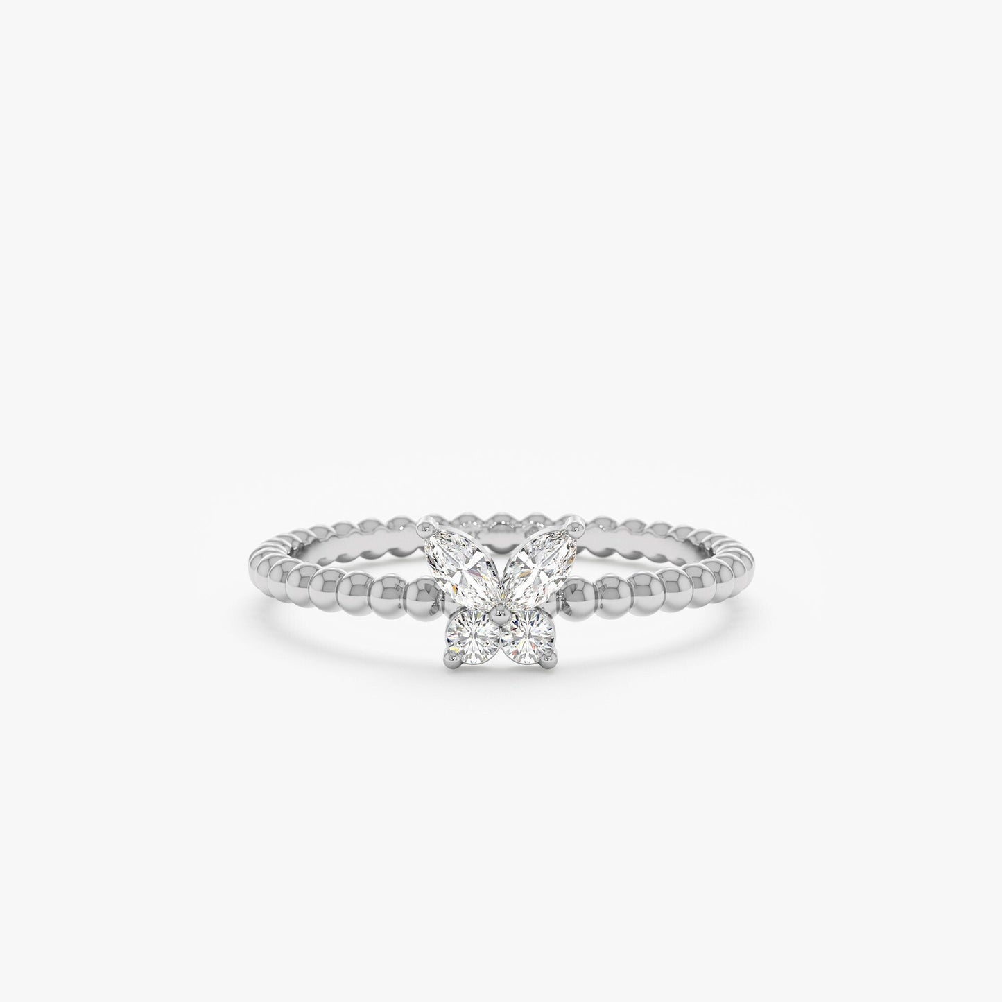 Round & Marquise Cut Diamond Butterfly Gold Wedding Ring