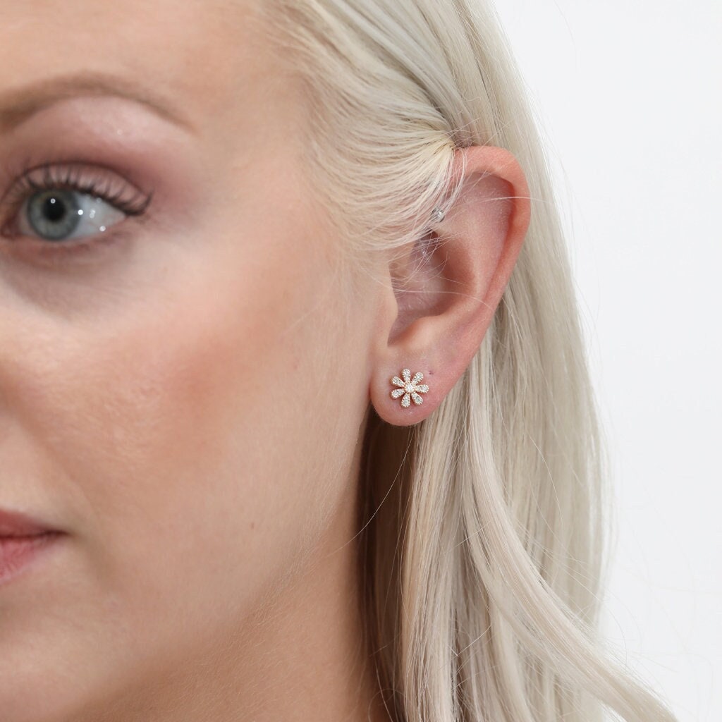0.18CT Round Floral Moissanite Diamond Stud Earrings For Women