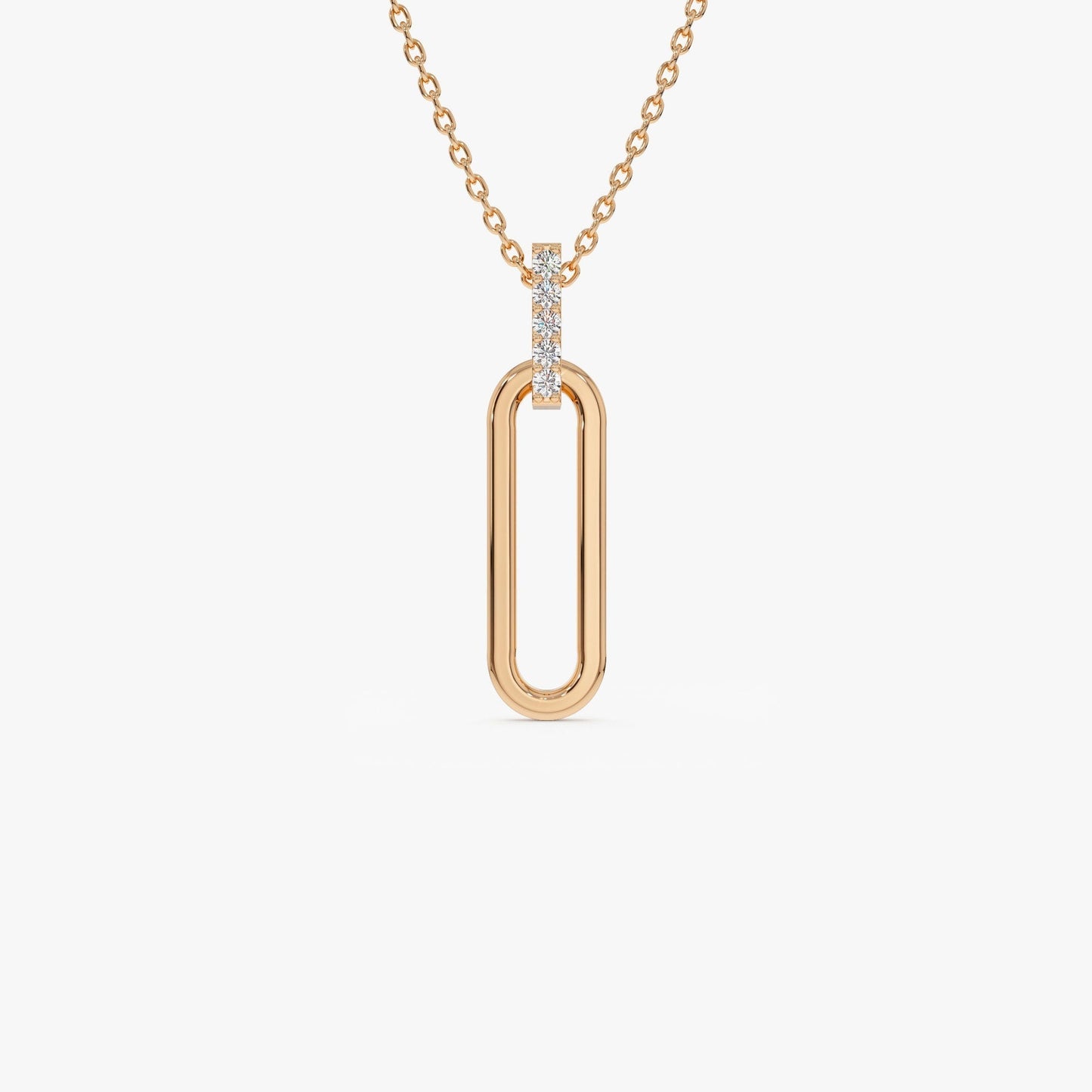 Round Cut Diamond 14k Gold Paper Clip Link Pendant for Her