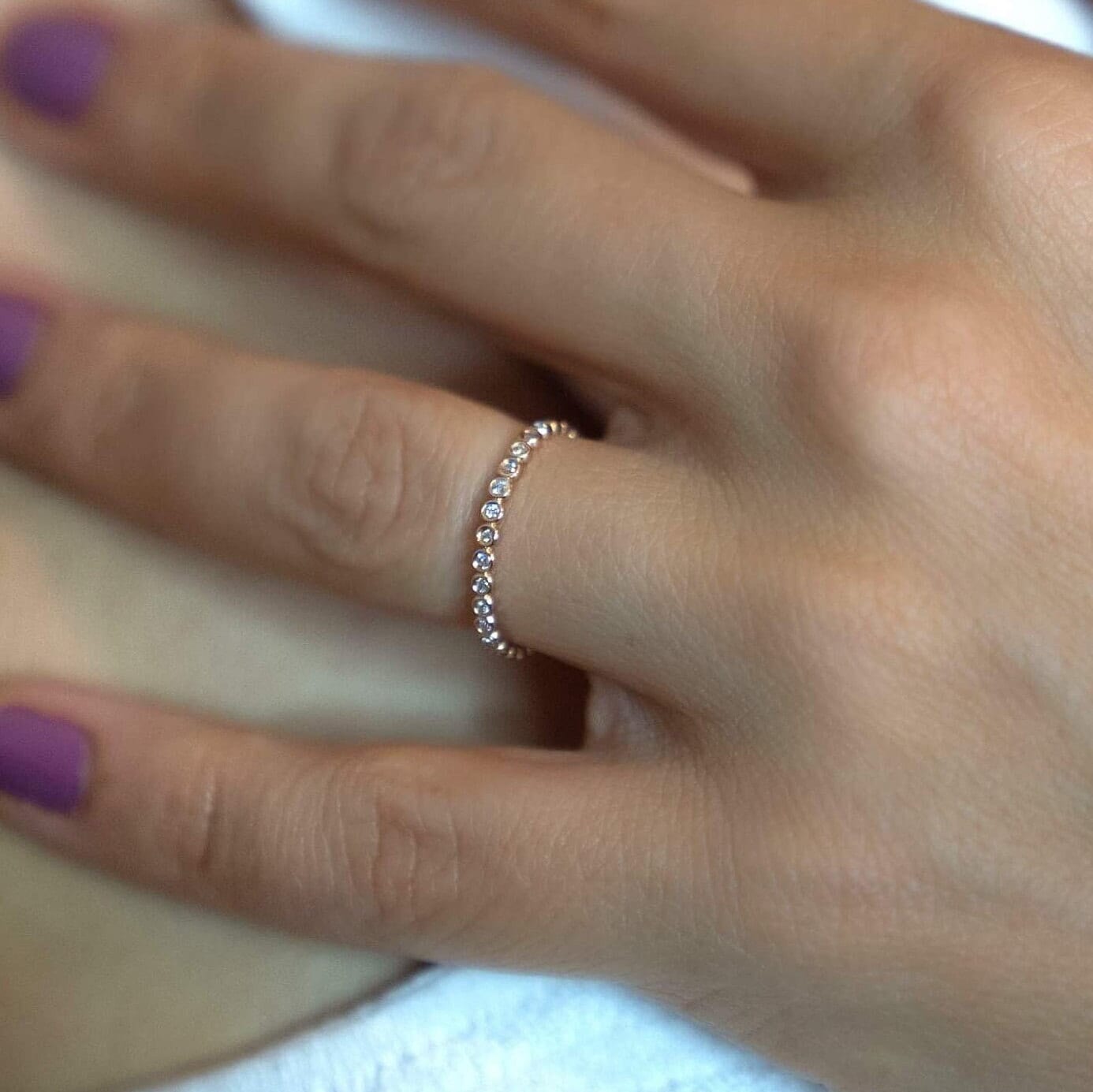 Round Cut Bezel Diamond Stacking Wedding Band
