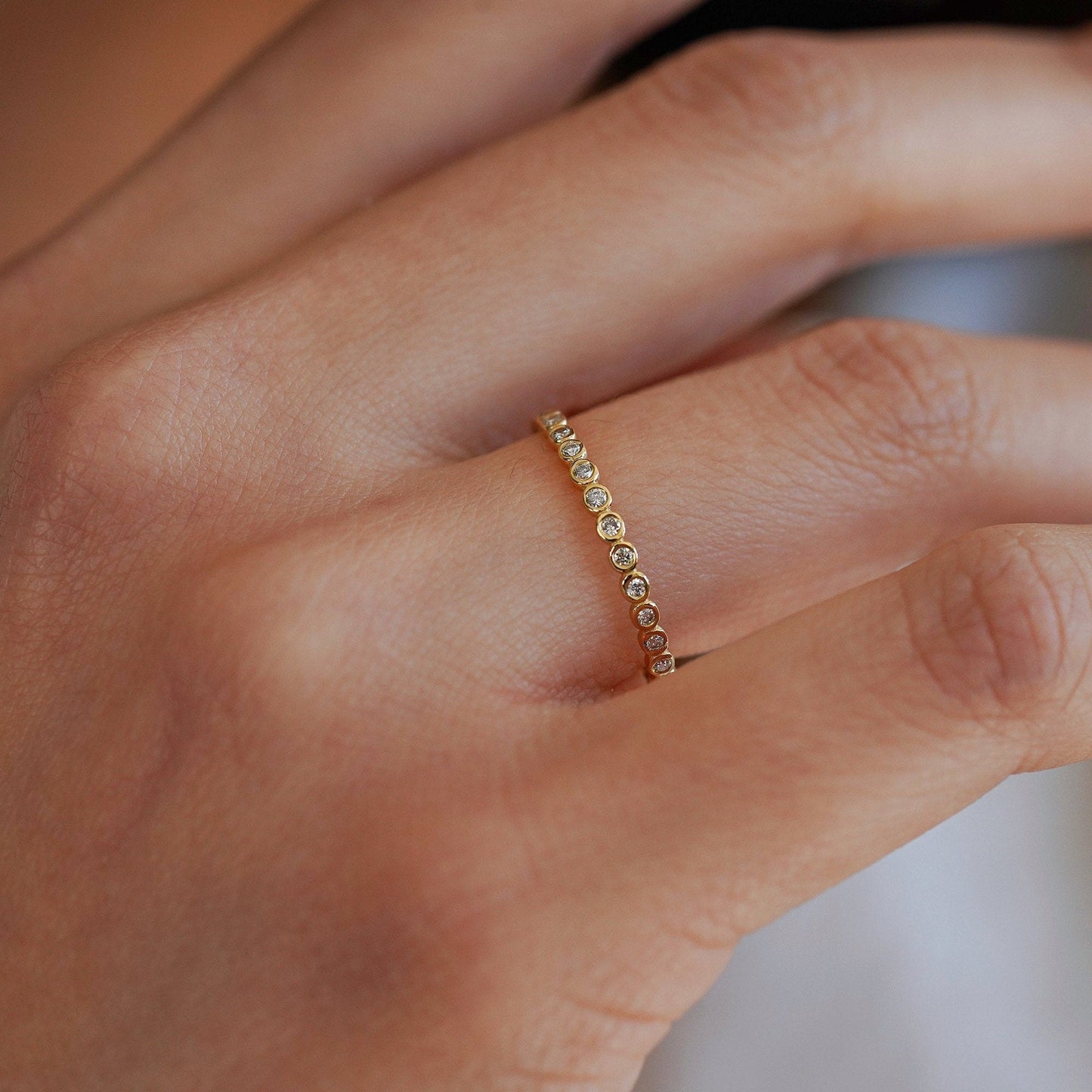 Round Cut Bezel Diamond Stacking Wedding Band