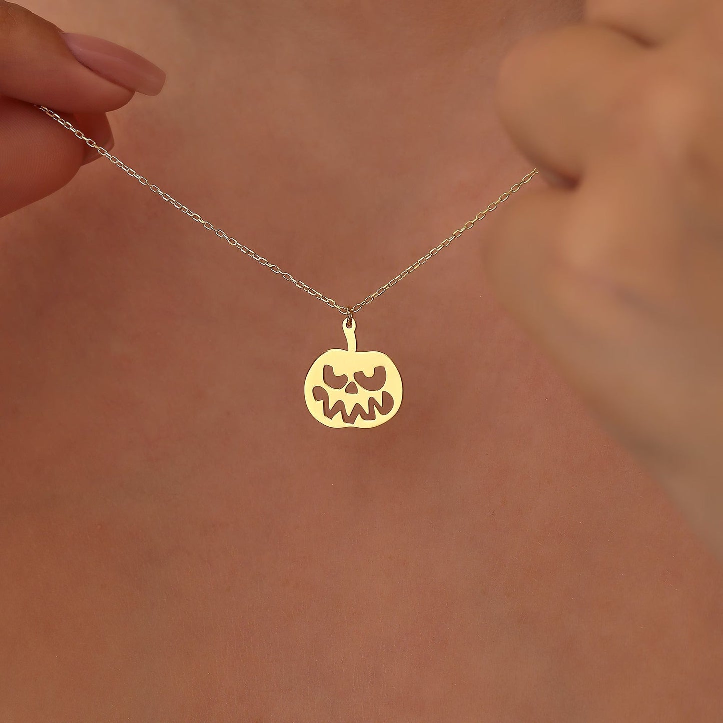 14K Gold Halloween Pumpkin Necklace For Halloween Jewelry Gift