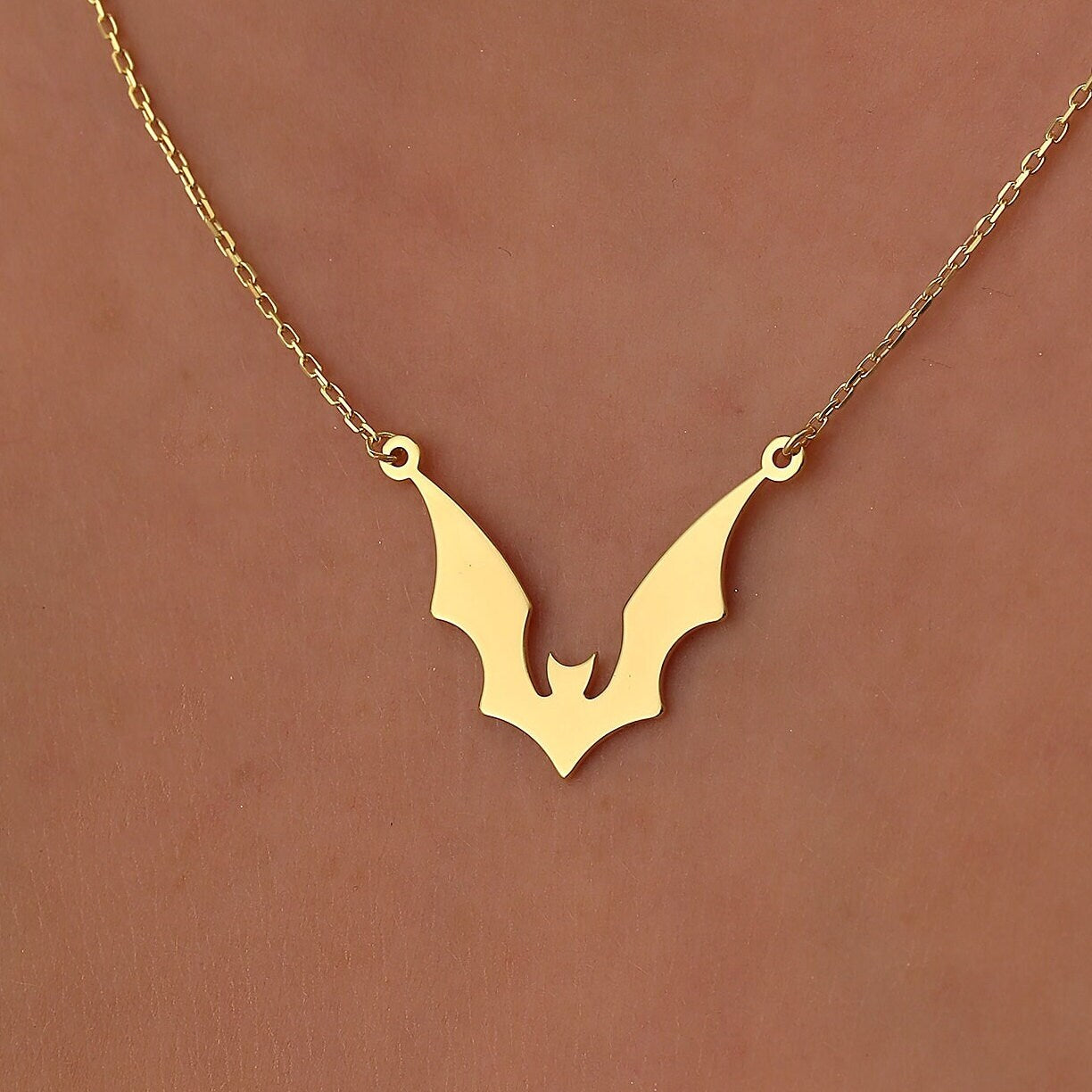 14K Gold Halloween Dainty Bat Necklace Gift For Her
