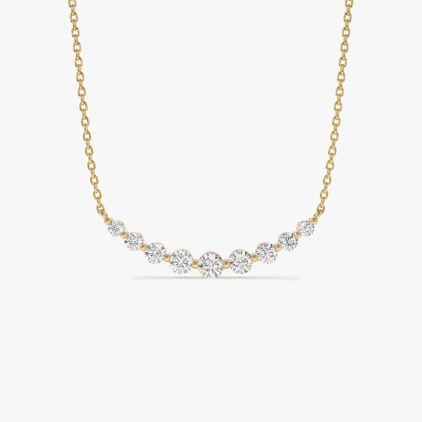Round Cut Curved Diamond Necklace 14K Gold Ring for Women