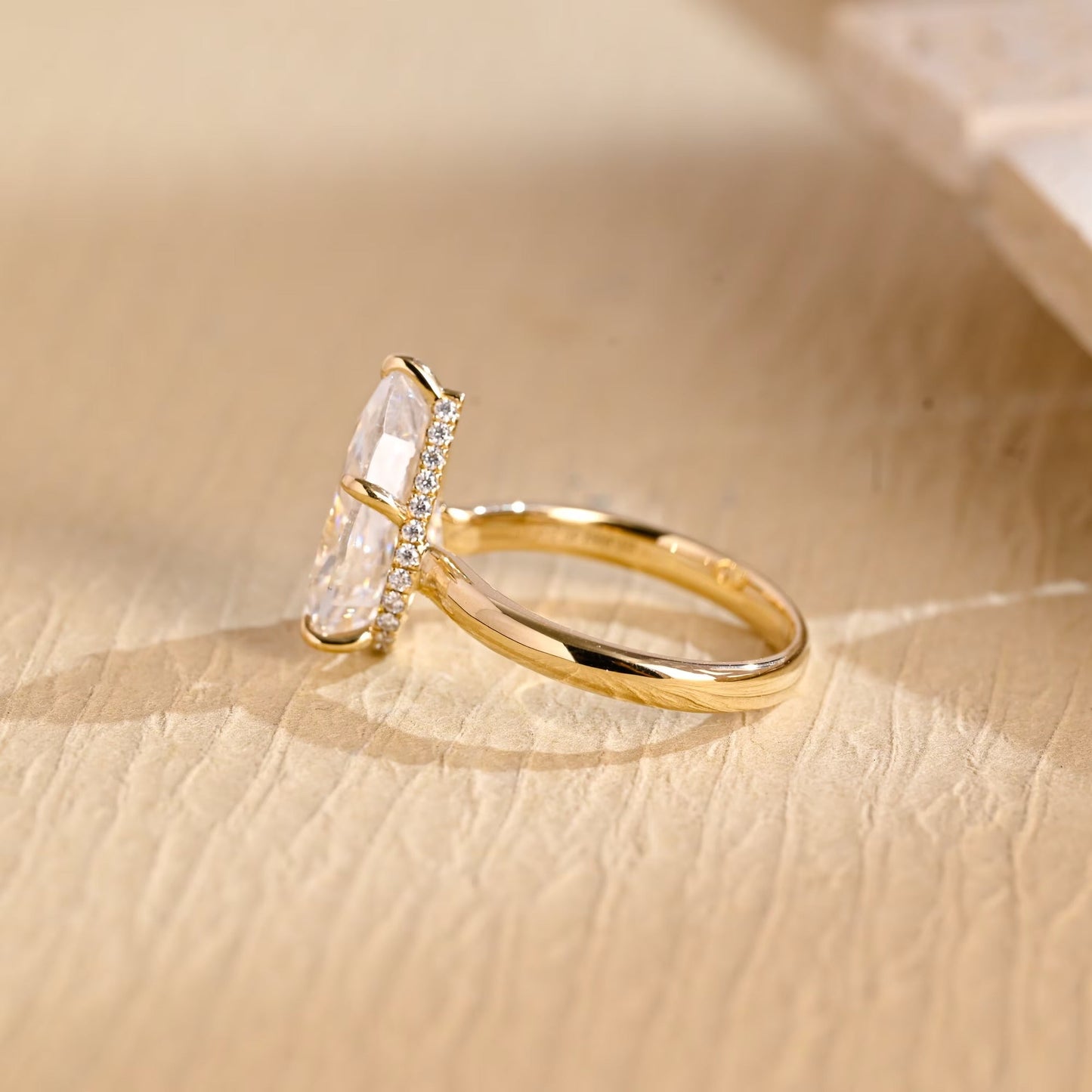 3.0 CT Pear Cut Hidden Halo Moissanite Engagement Ring