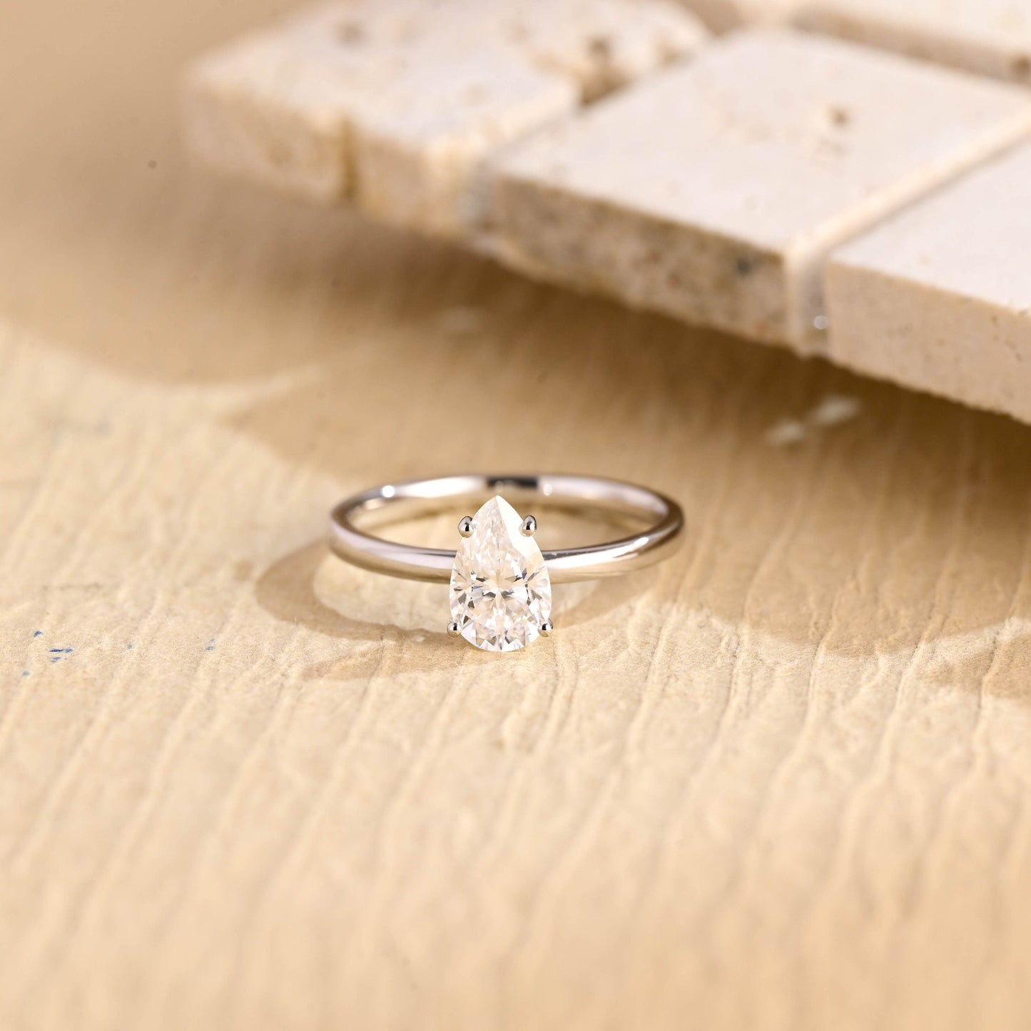 1.0CT Pear Diamond Solitaire Moissanite Engagement Ring