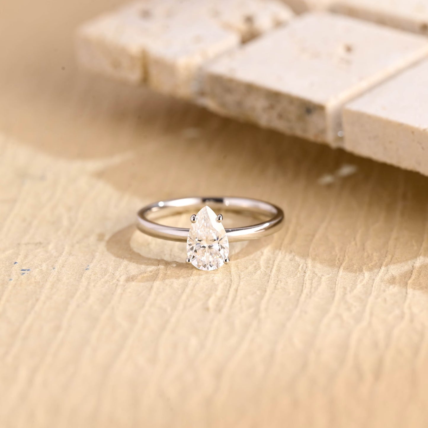1.0 CT Pear Cut Diamond Solitaire Moissanite Engagement Ring