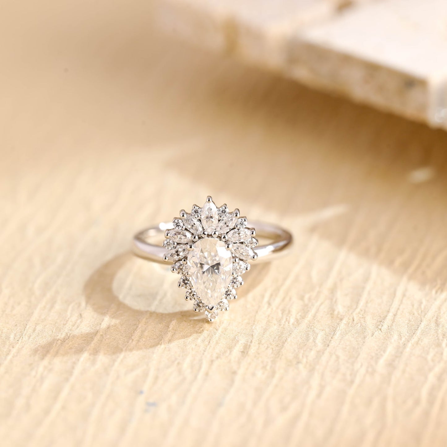 1.0CT Pear Cut Cluster Diamond Moissanite Engagement Ring