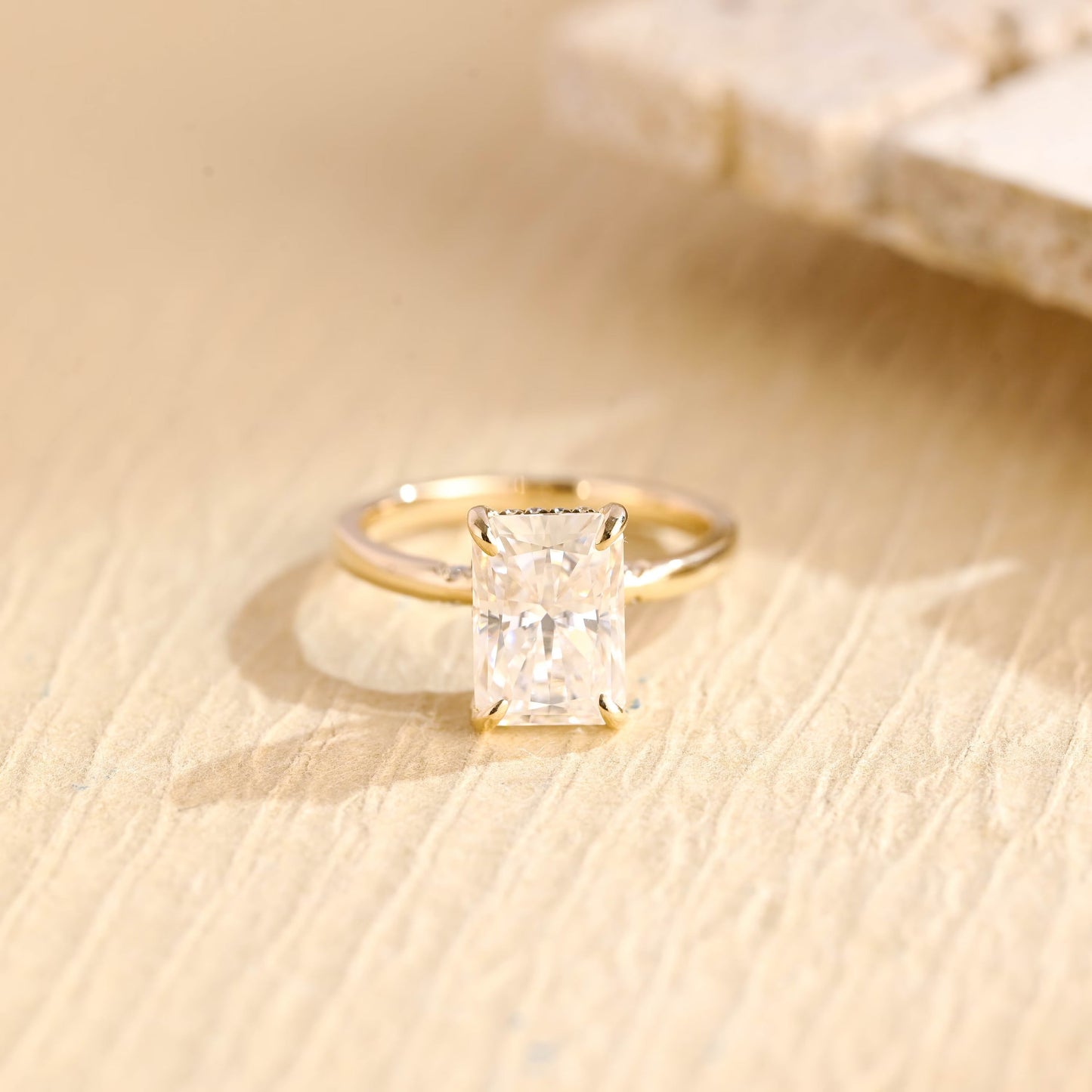 2.0CT Radiant Cut Hidden Halo Diamond Moissanite Engagement Ring