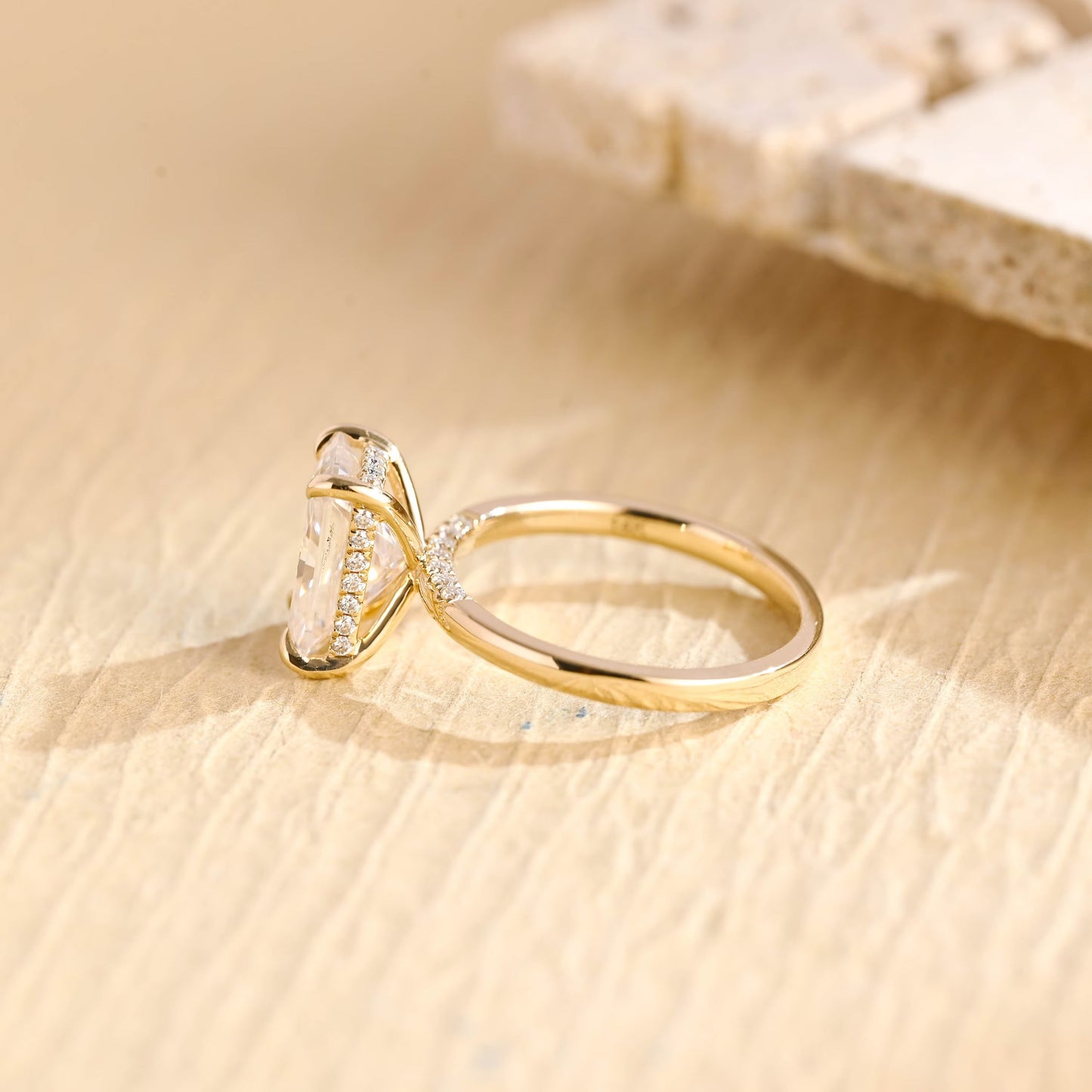 2.0CT Radiant Cut Hidden Halo Diamond Moissanite Engagement Ring