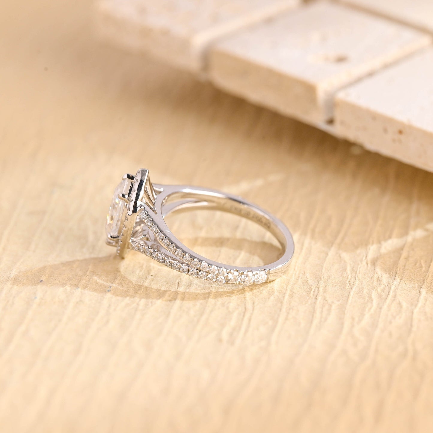 1.0CT Marquise Cut Halo Diamond Moissanite Engagement Ring