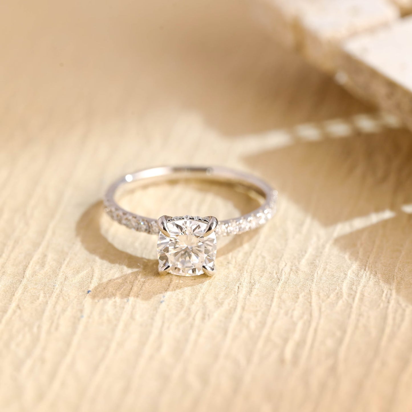 1.0 CT Cushion Cut Hidden Halo Moissanite Engagement Ring