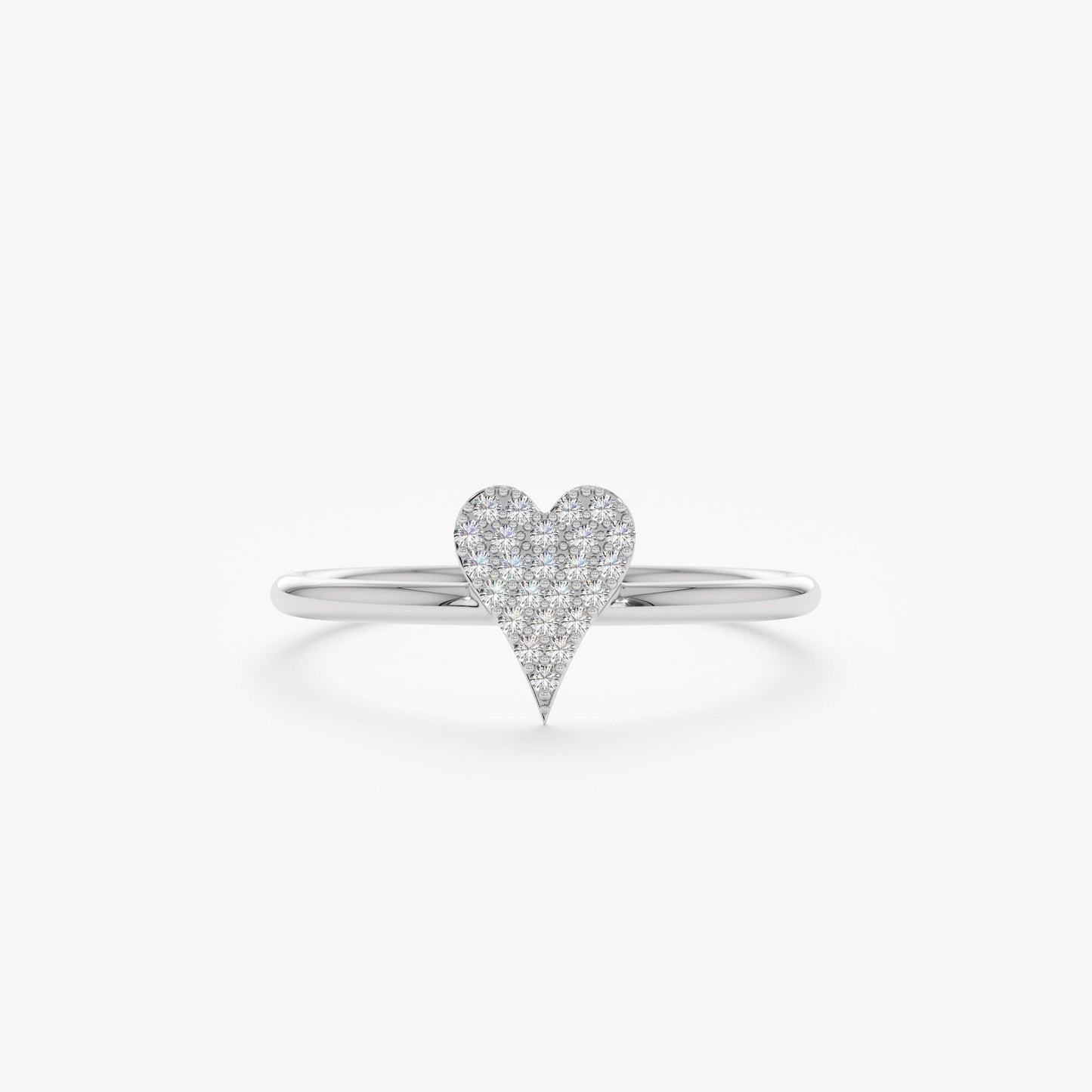 Round Cut Micro Pave Diamond Heart Shape Wedding Ring