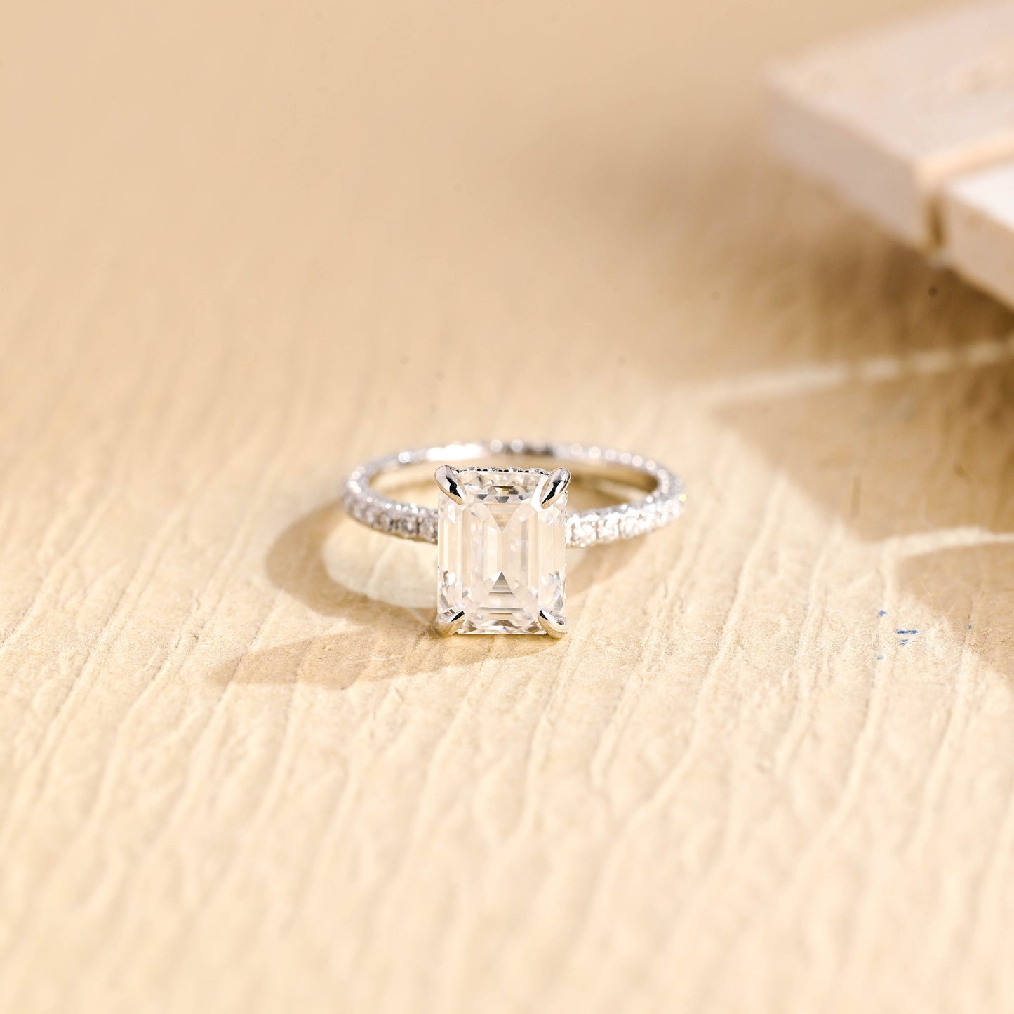 1.50CT Emerald Cut Hidden Halo Moissanite Engagement Ring