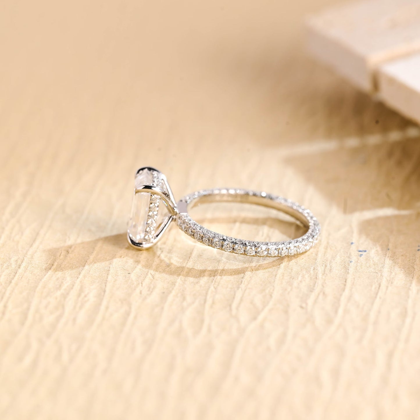 1.50CT Emerald Cut Hidden Halo Moissanite Engagement Ring
