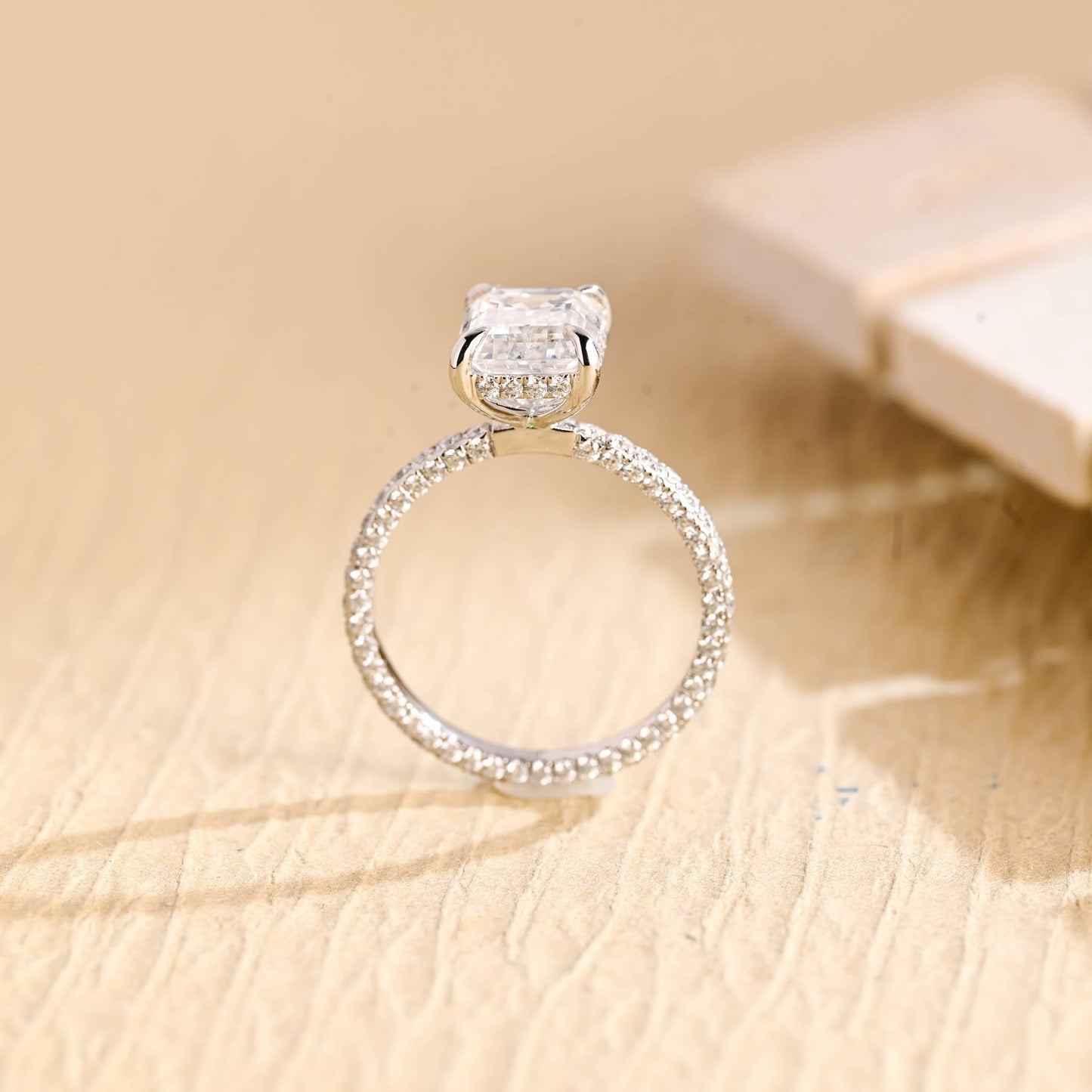 1.50CT Emerald Cut Hidden Halo Moissanite Engagement Ring