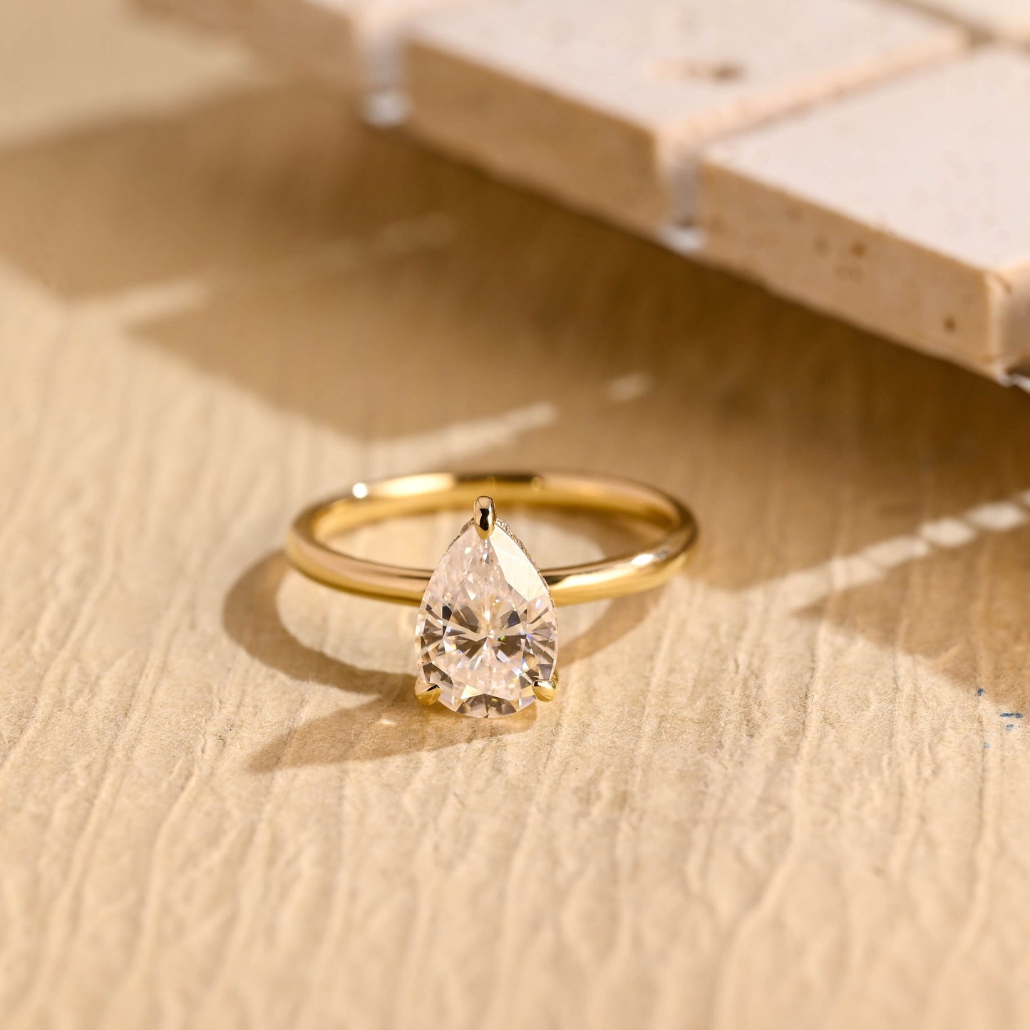 1.50CT Pear Cut Diamond Hidden Halo Moissanite Engagement Ring