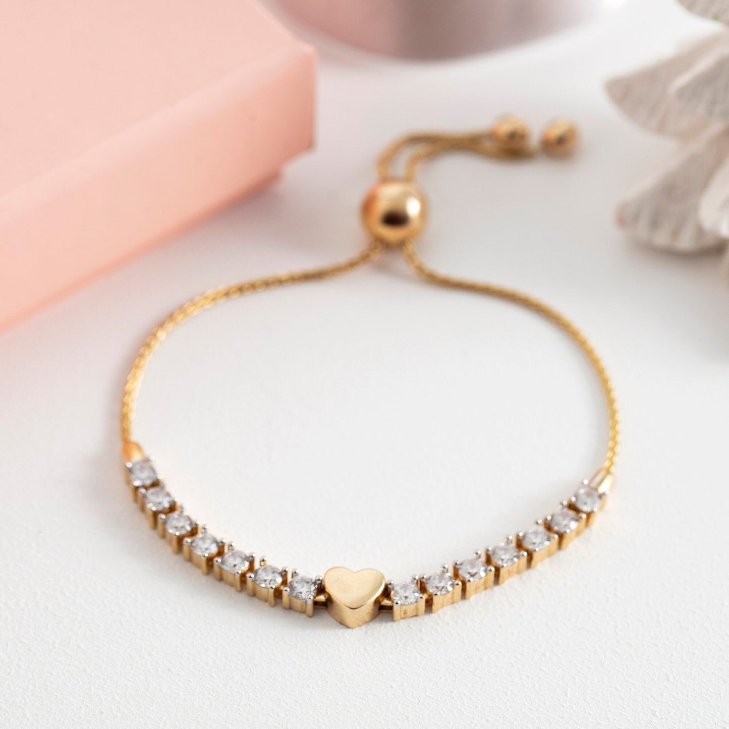 5 To 7\ Adjustable Tennis Heart Diamond Bracelet for Her"