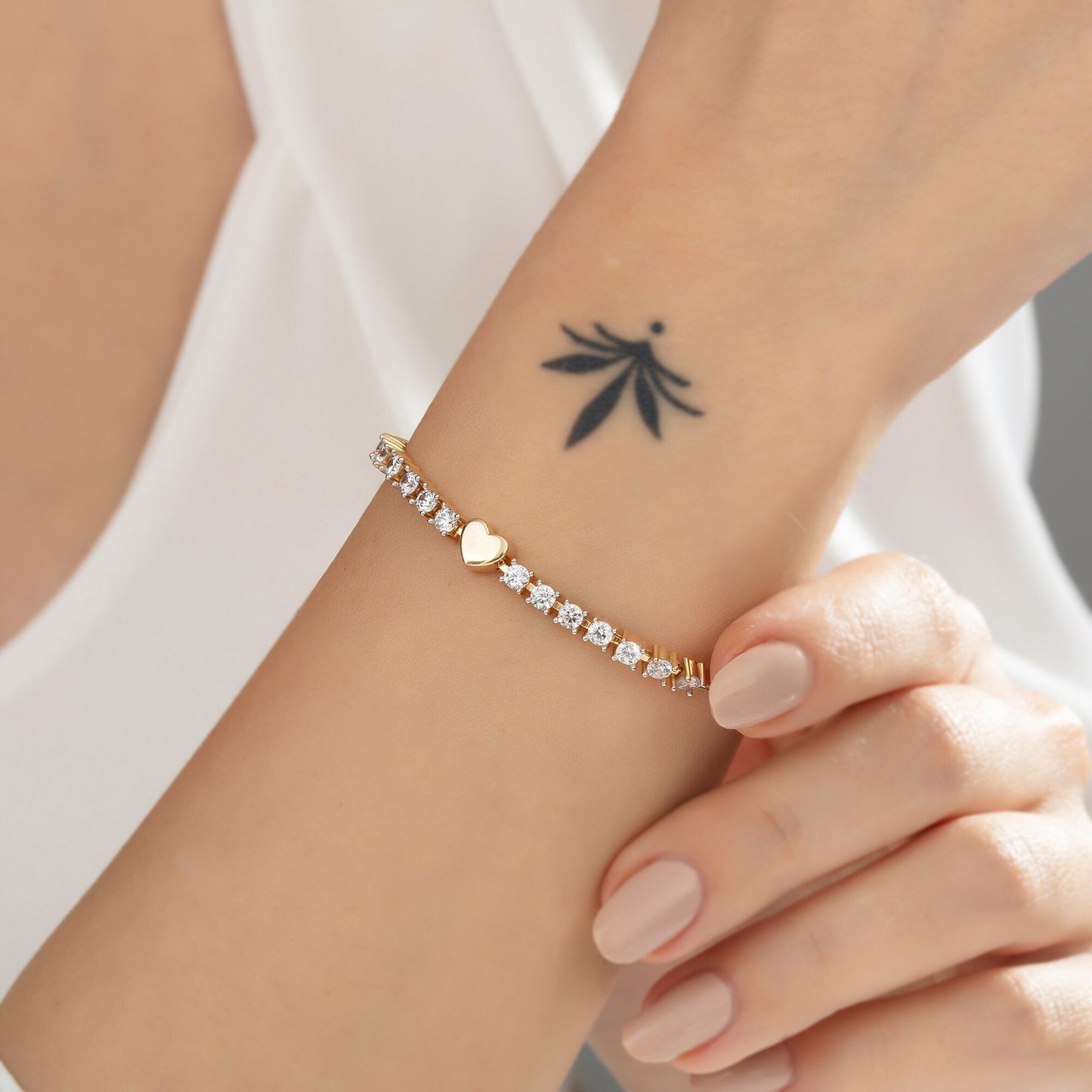 5 To 7\ Adjustable Tennis Heart Diamond Bracelet for Her"