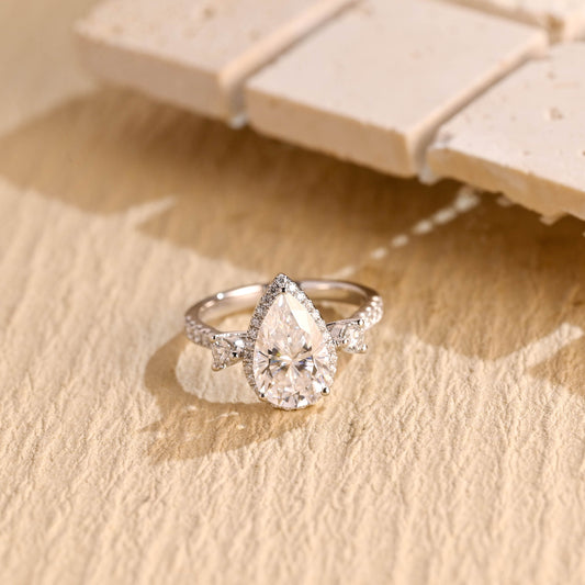 2.50CT Pear Diamond Halo Moissanite Engagement Ring