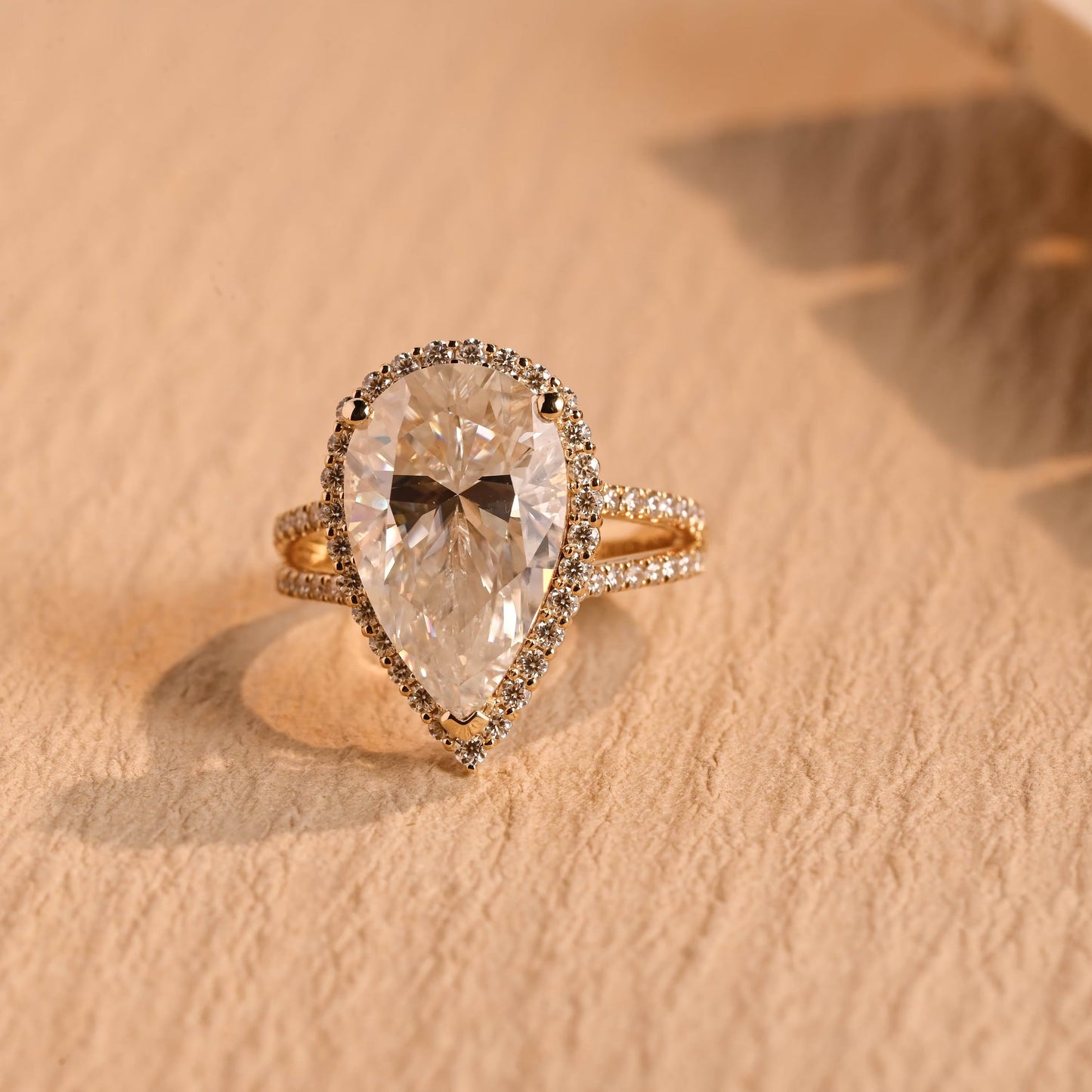 4.0 CT Pear Diamond Halo Split Shank Moissanite Engagement Ring