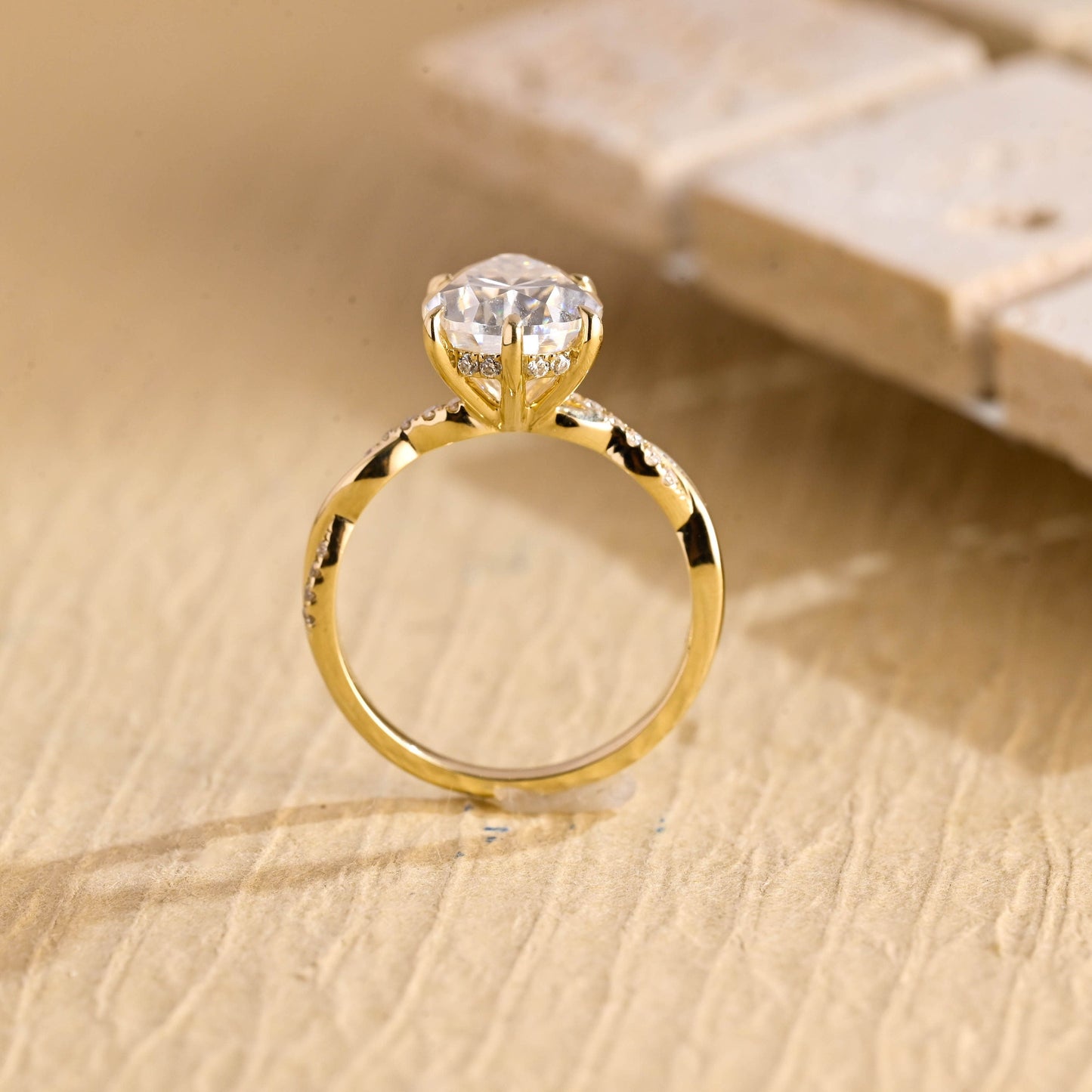 3.0CT Pear Cut Hidden Halo Moissanite Engagement Ring
