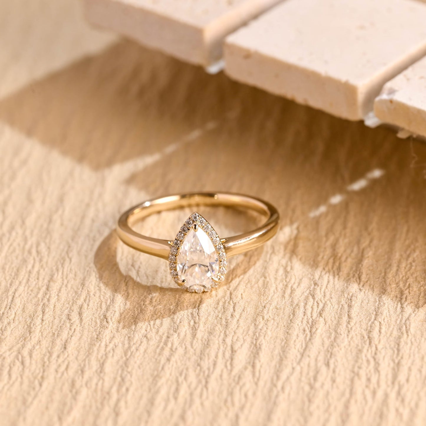 1.0 CT Pear Cut Halo Diamond Moissanite Engagement Ring