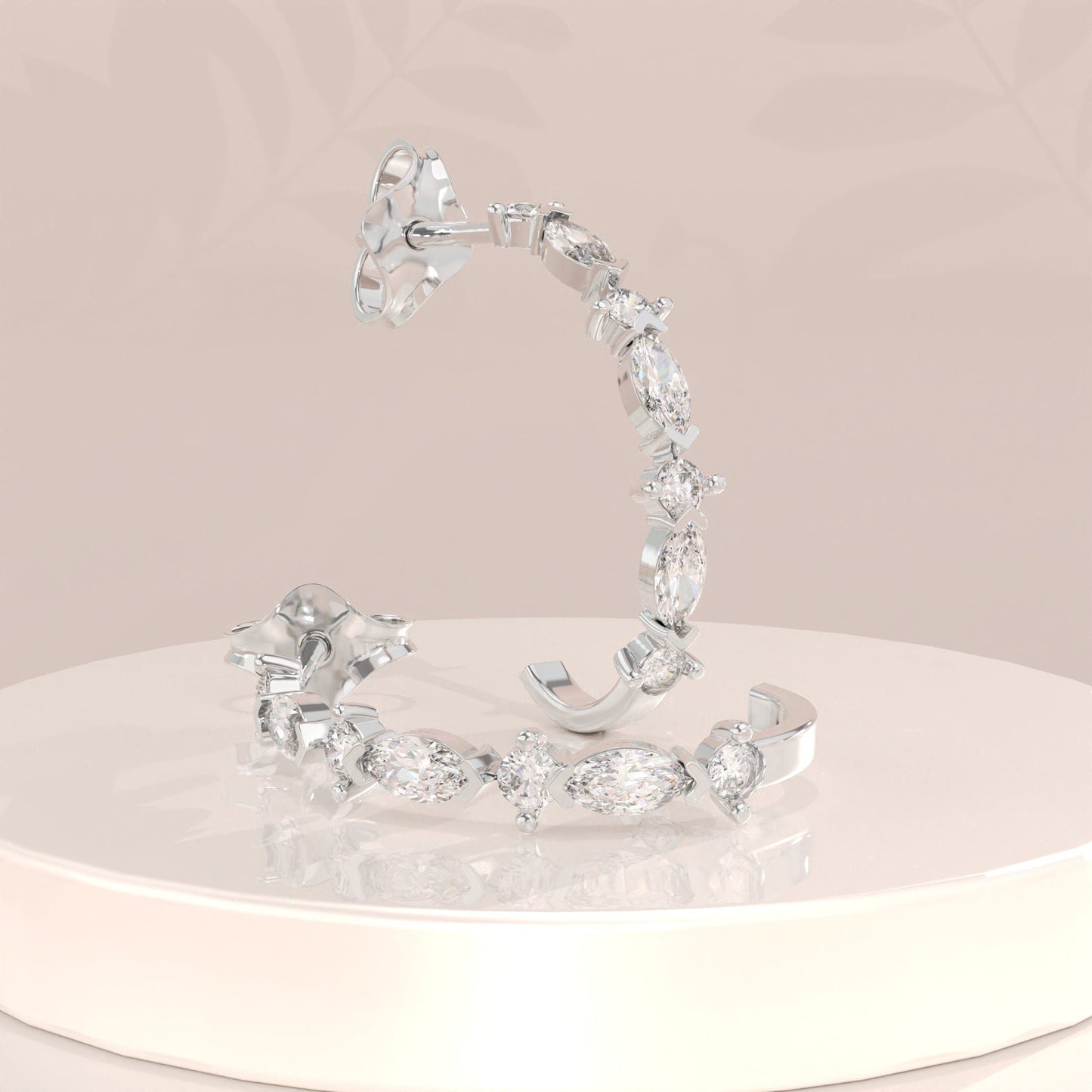 0.52CT Round & Marquise Half Hoop Moissanite Diamond Earrings For Women