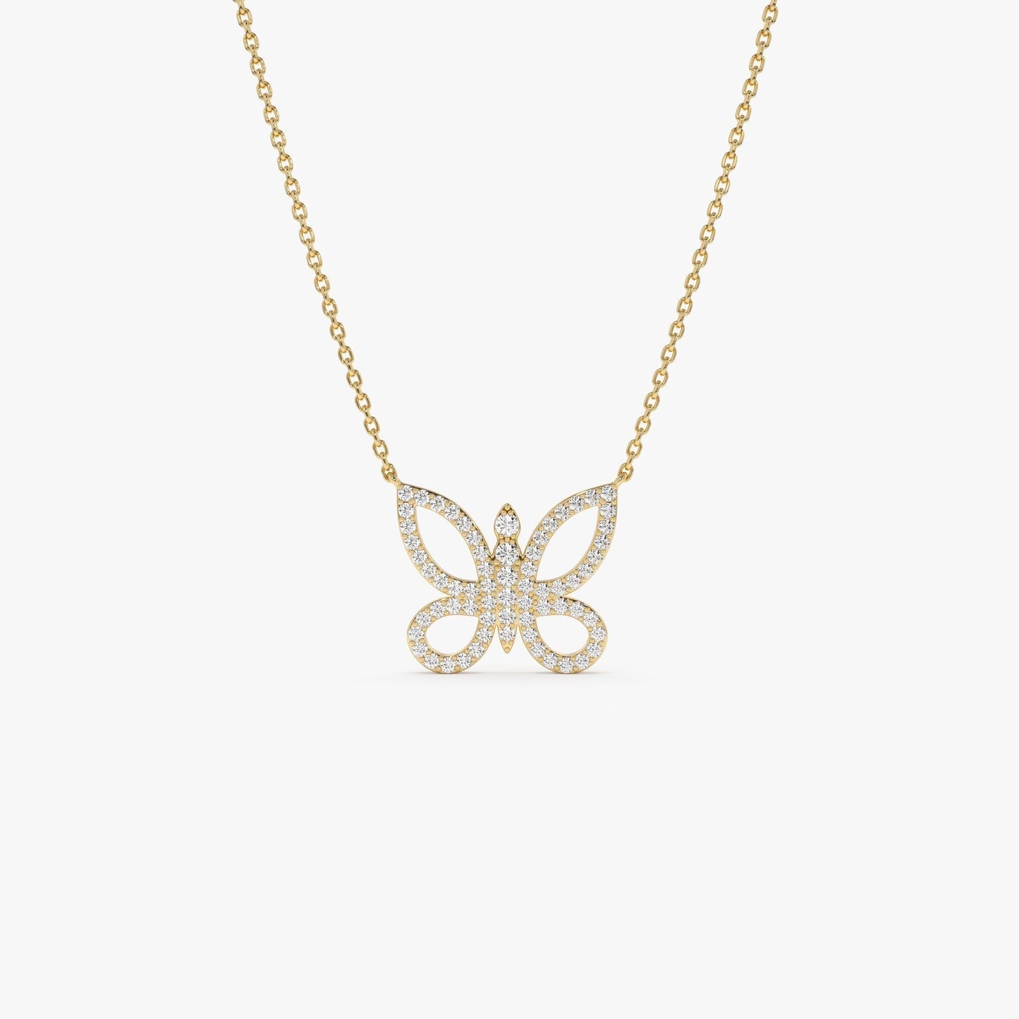Round Cut Diamond Gold Butterfly Necklace for Women