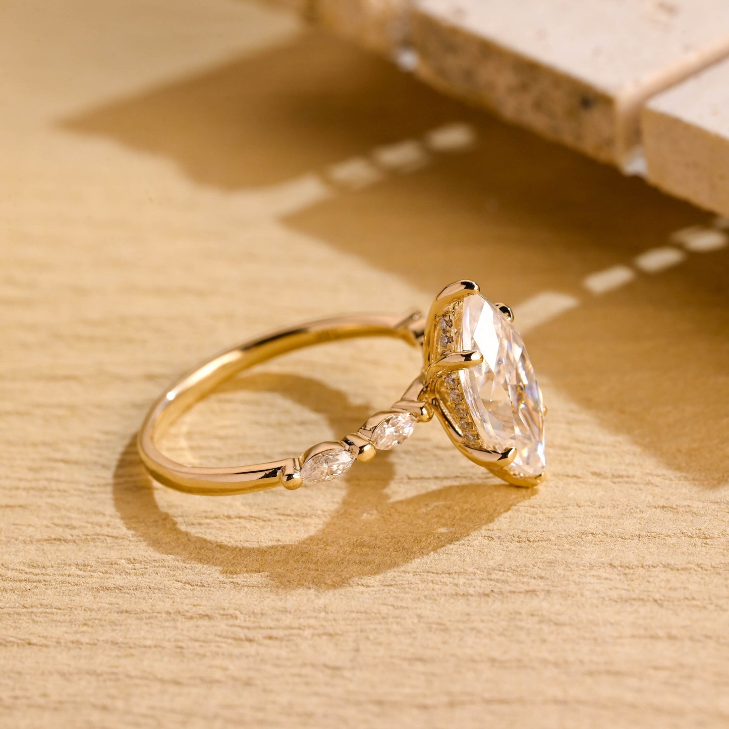 3.0 CT Marquise Cut Hidden Halo Moissanite Engagement Ring